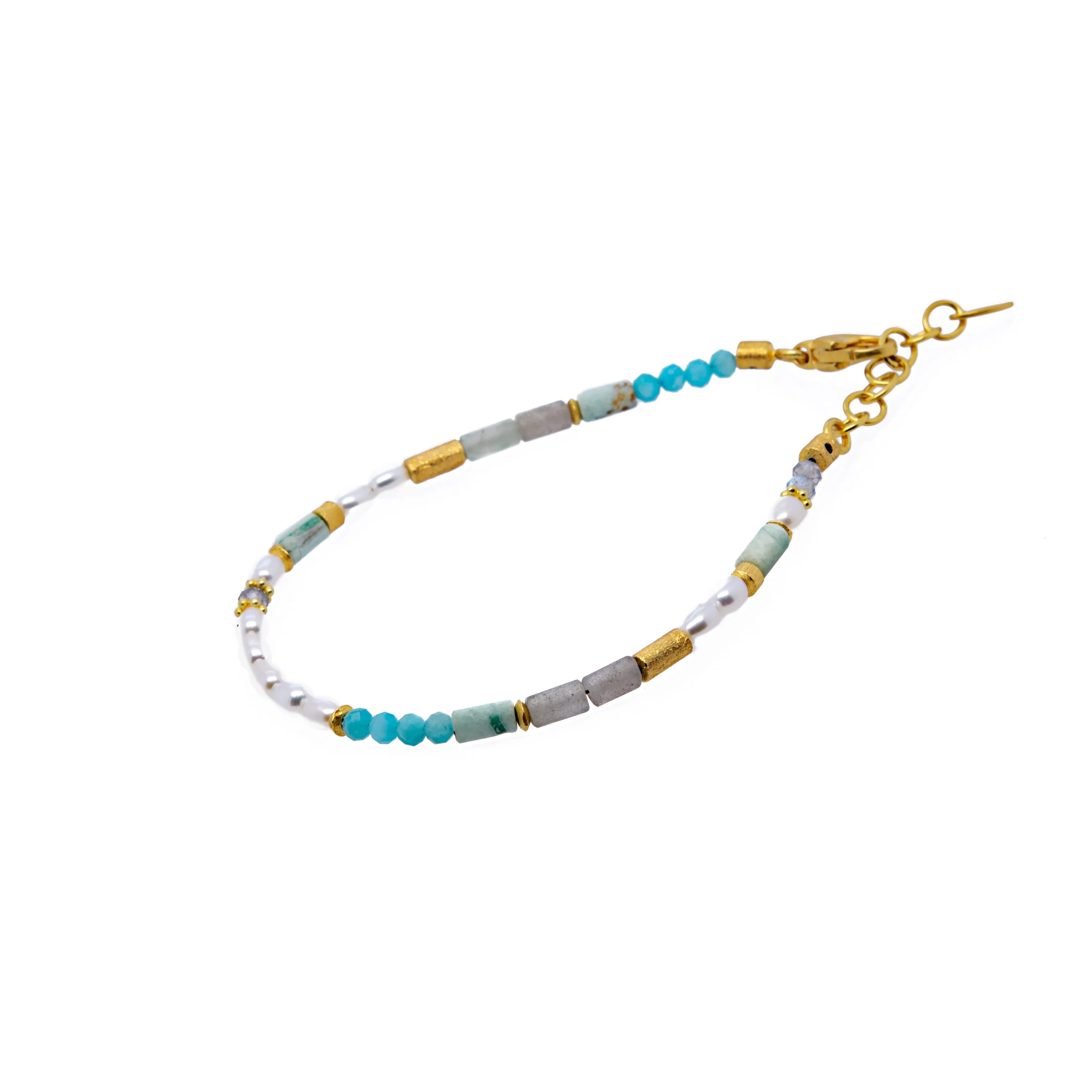 Pearl, Labradorite, Chrysocolla and Opalite Bracelet 3mm 24K Fair Trade Gold Vermeil