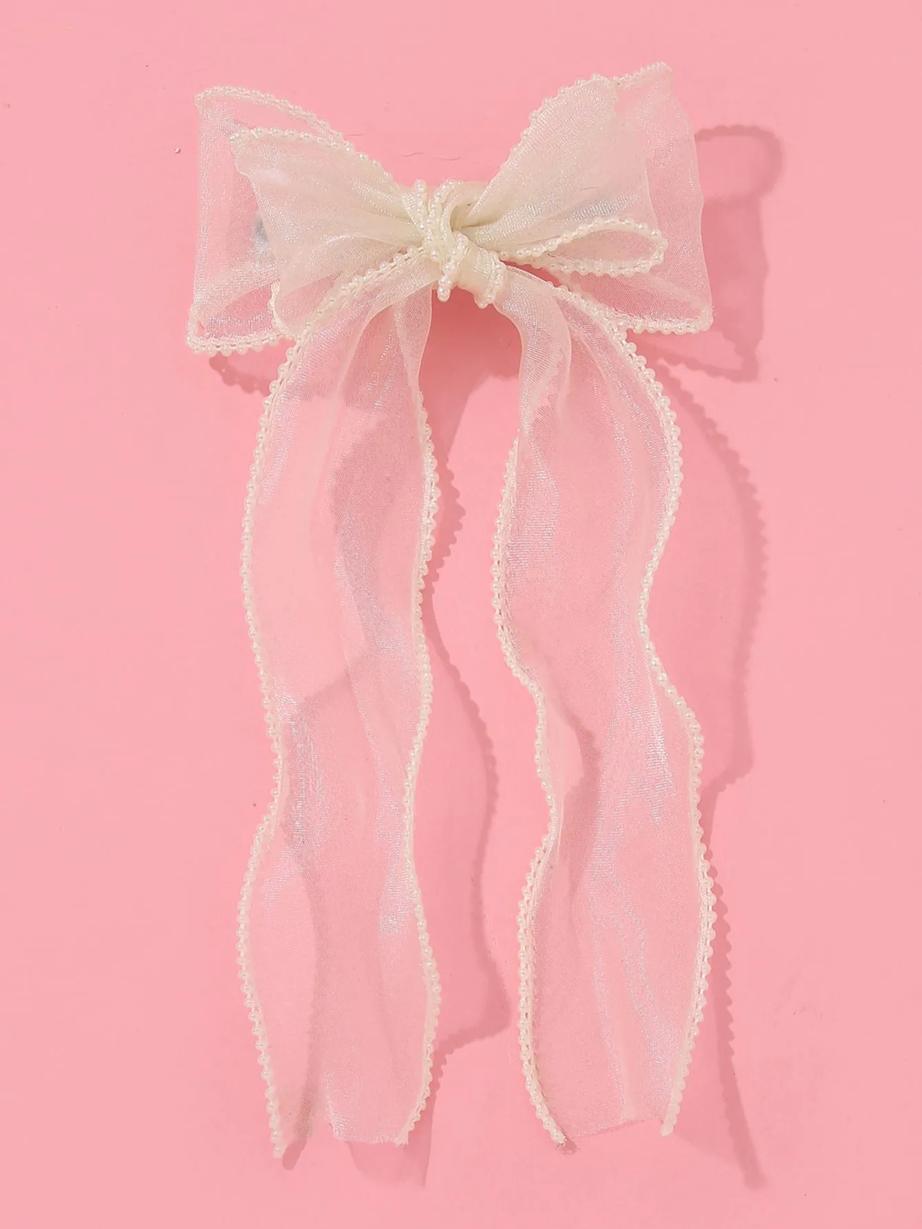 Pink Pearl Detail Bow Decor Hair Clip for Women Barrette Styling Hair