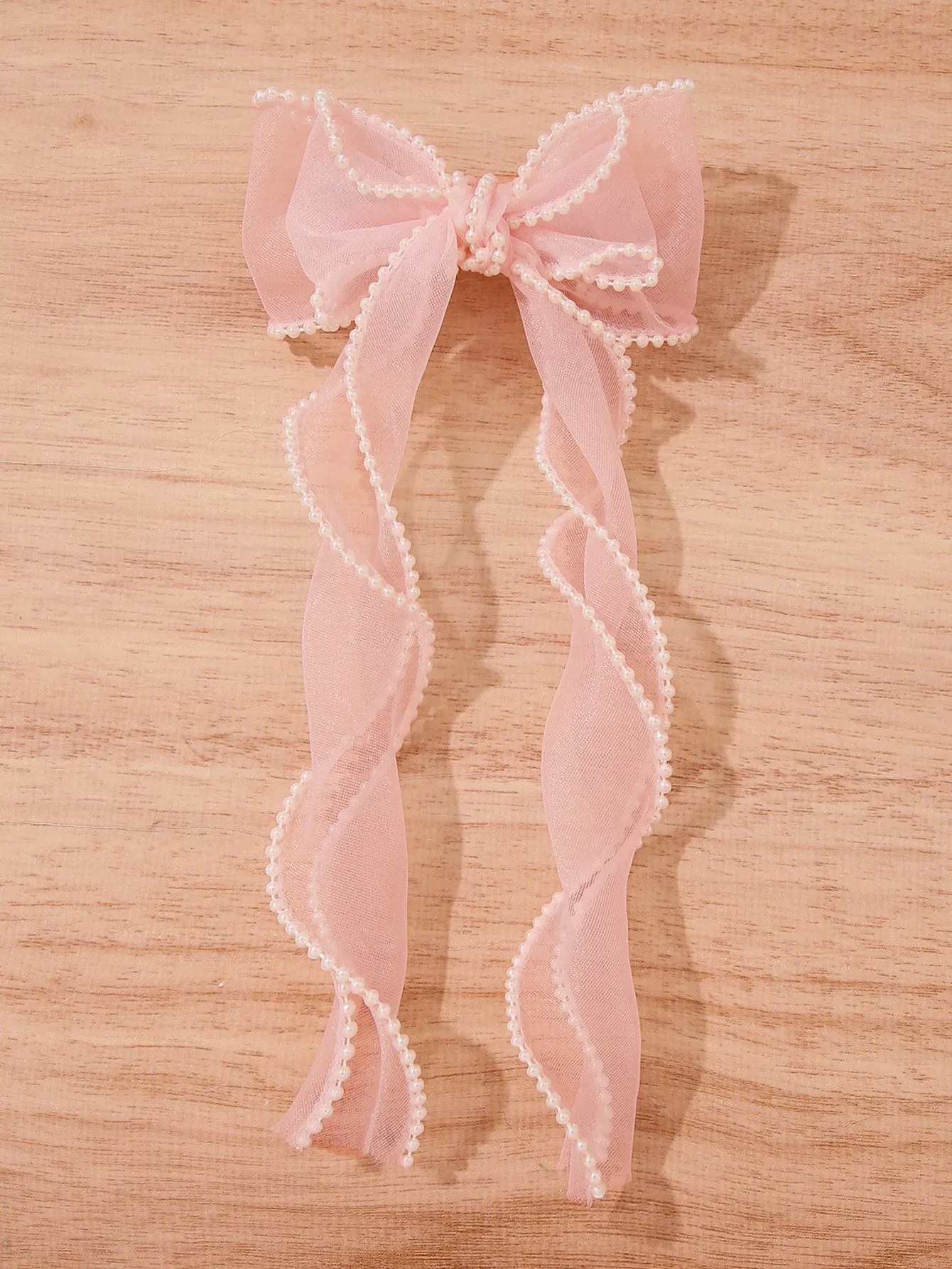 Pink Pearl Detail Bow Decor Hair Clip for Women Barrette Styling Hair