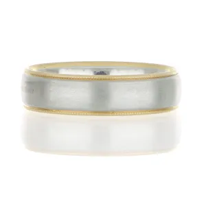 Platinum and 18k Yellow Gold Milgrain Edge Men's Wedding Band