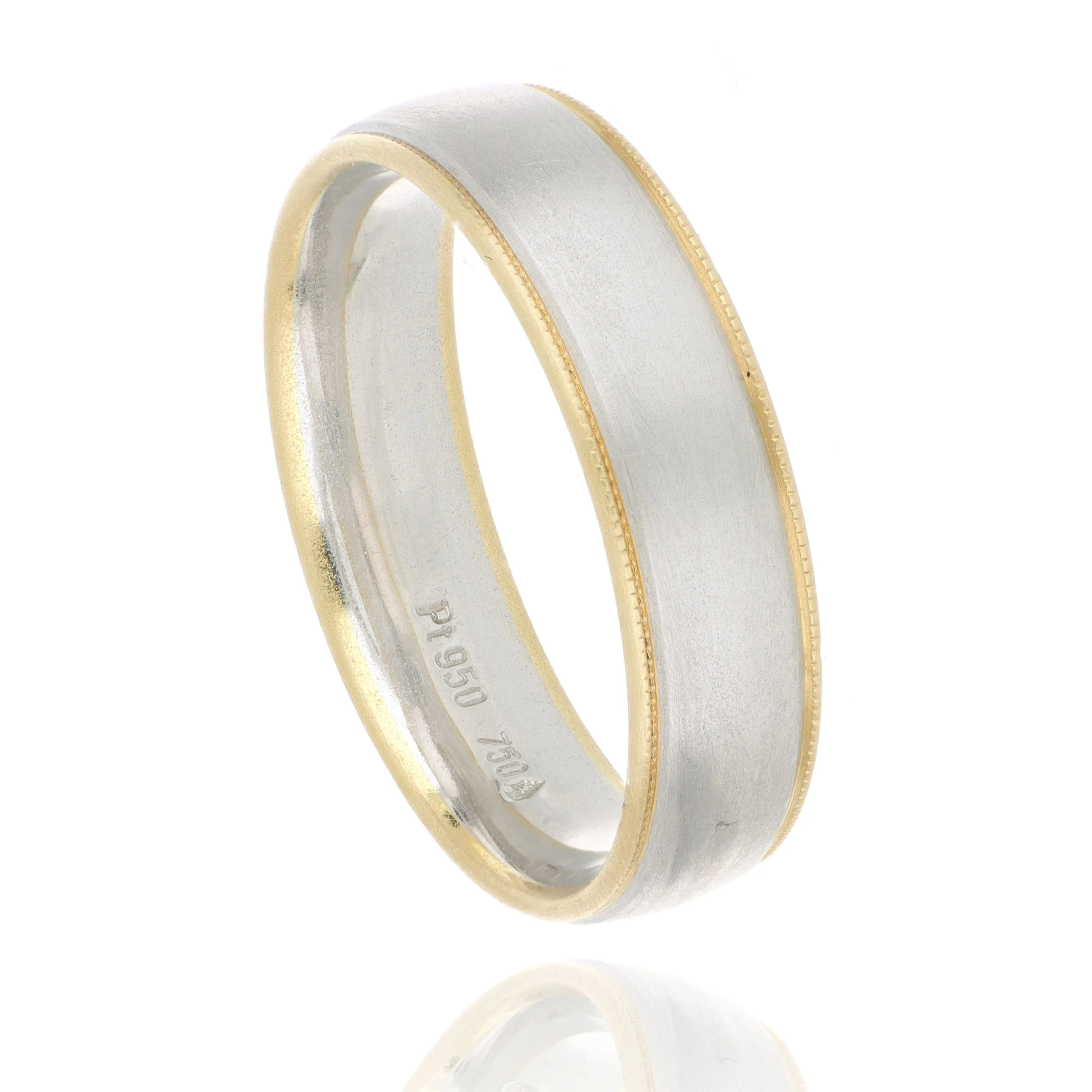 Platinum and 18k Yellow Gold Milgrain Edge Men's Wedding Band