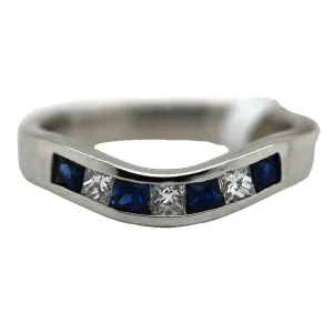 Platinum Diamond & Blue Sapphire Channel Set Band