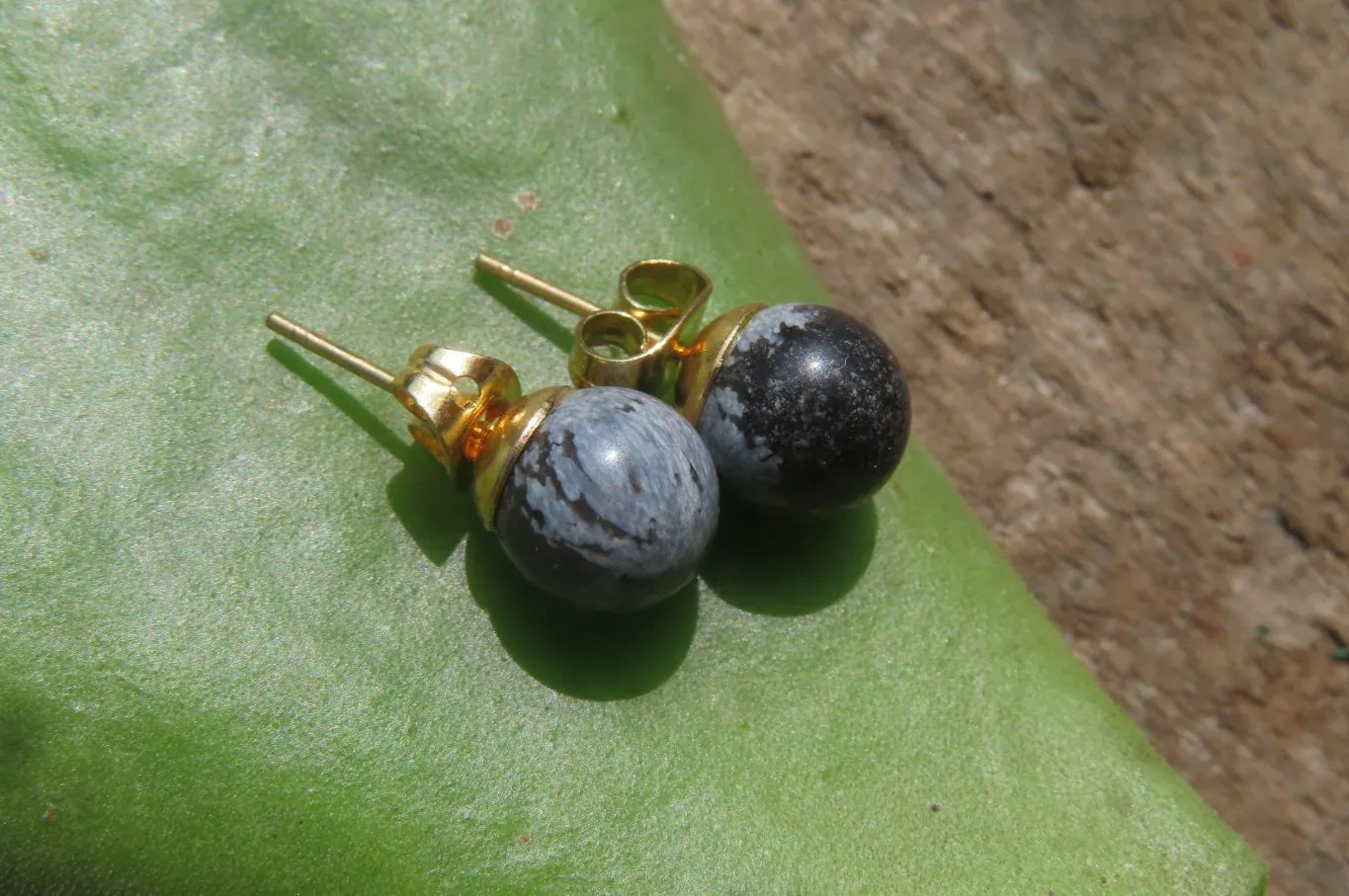 Polished Pair of Snowflake Obsidian Stud Earrings - sold per Pair - From Mexico