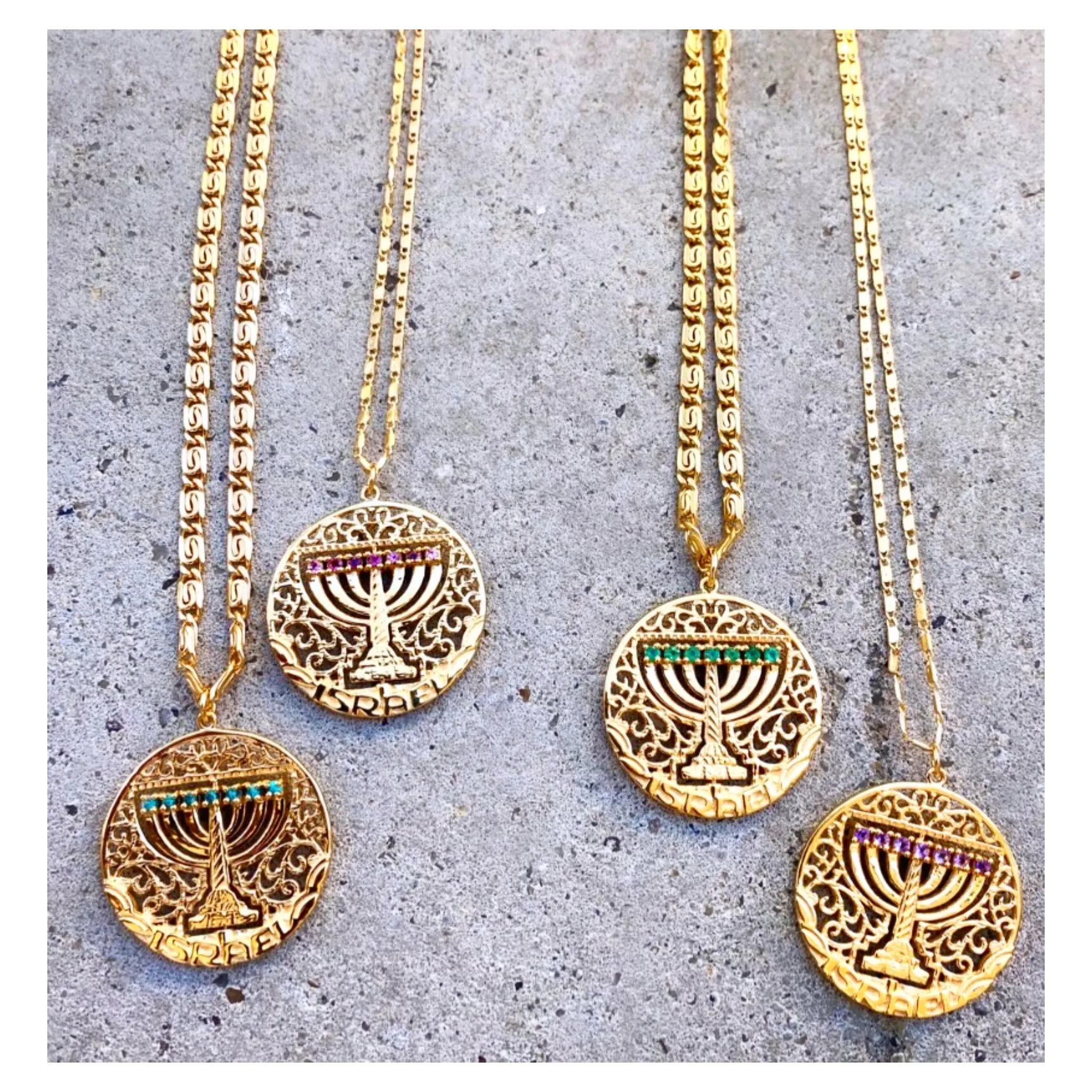 "Mémé" Gold Spinning Menorah Necklace