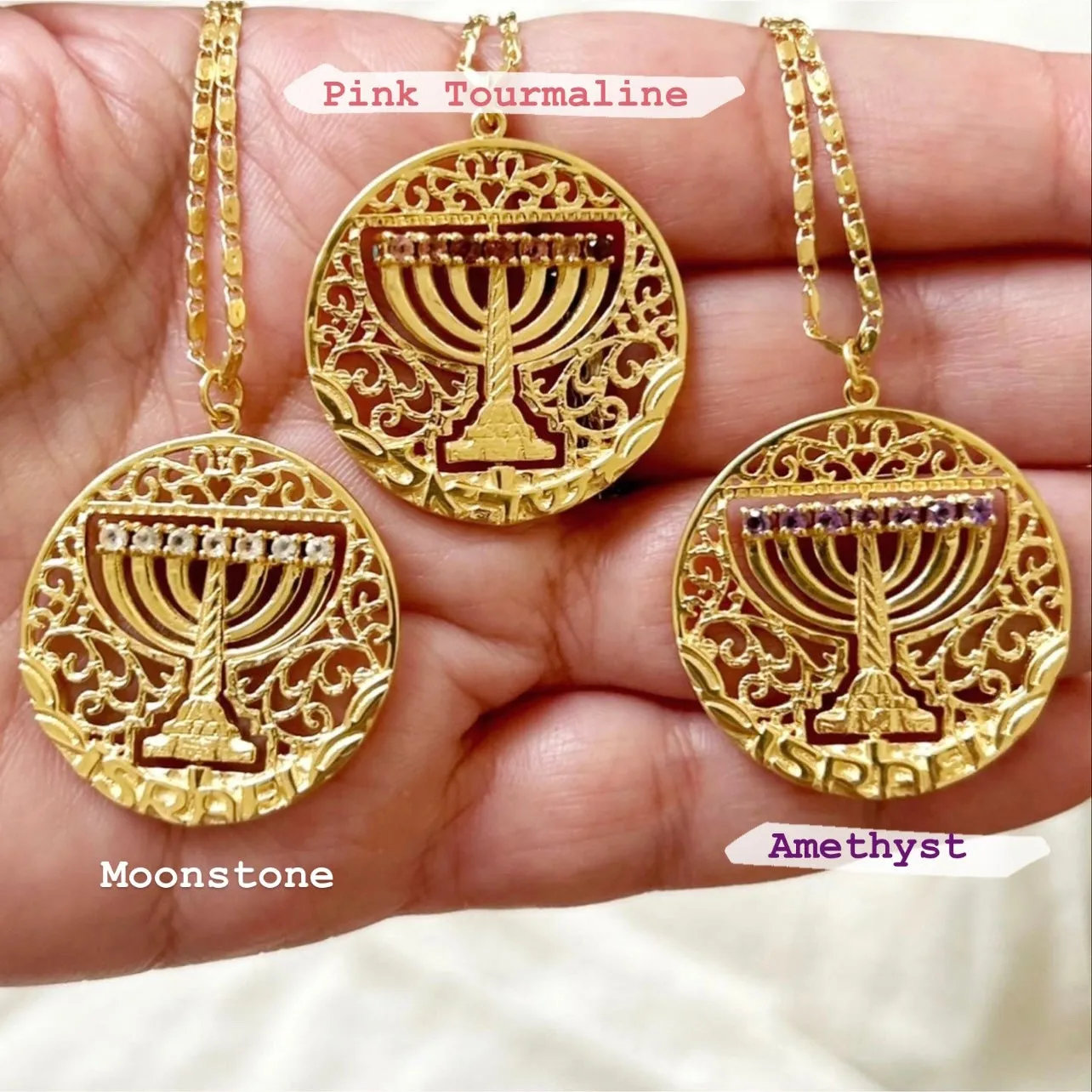 "Mémé" Gold Spinning Menorah Necklace