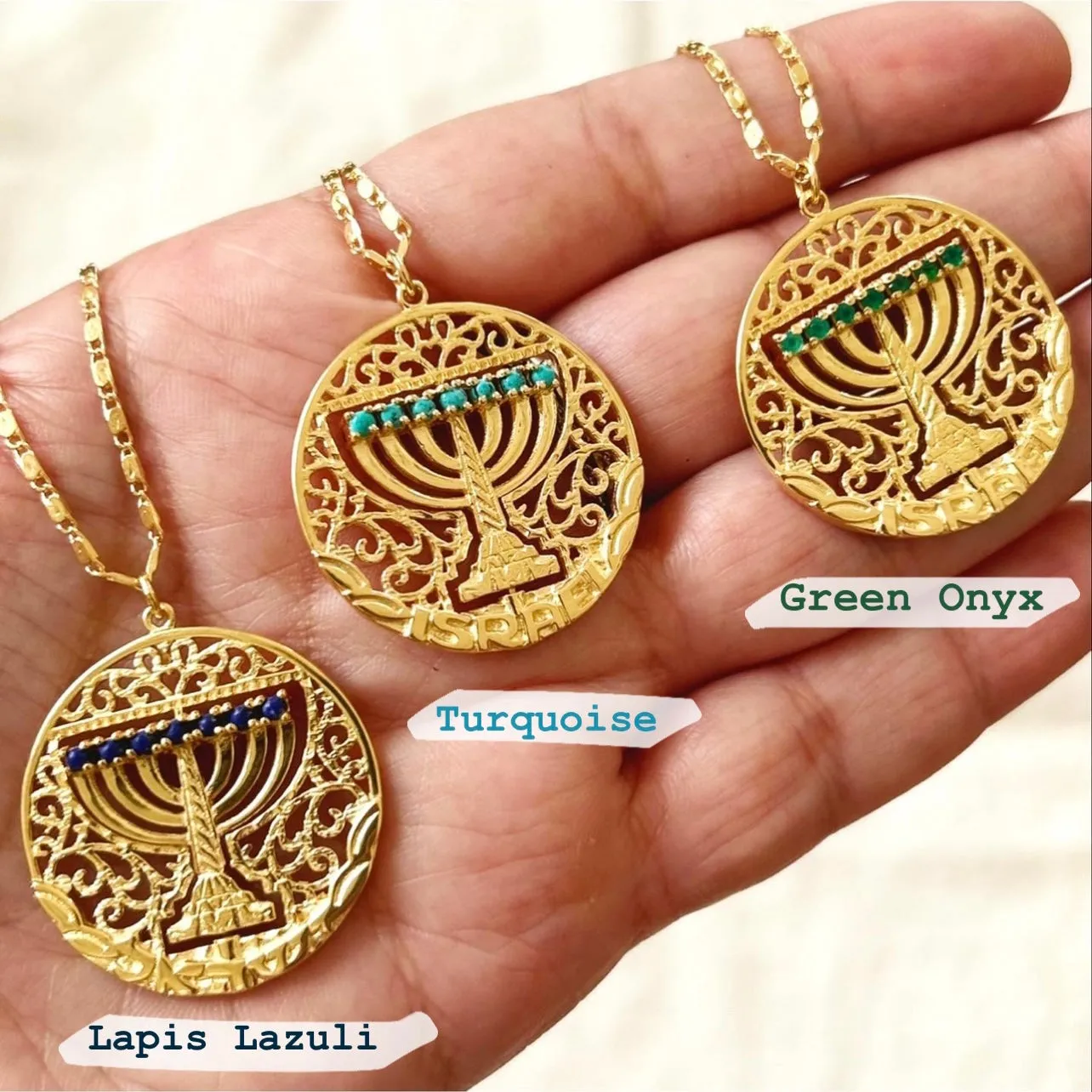 "Mémé" Gold Spinning Menorah Necklace