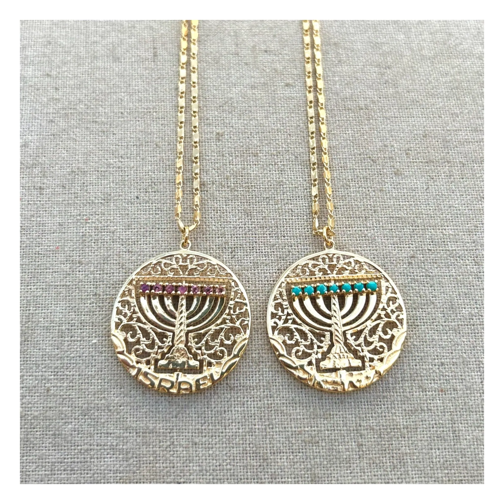 "Mémé" Gold Spinning Menorah Necklace