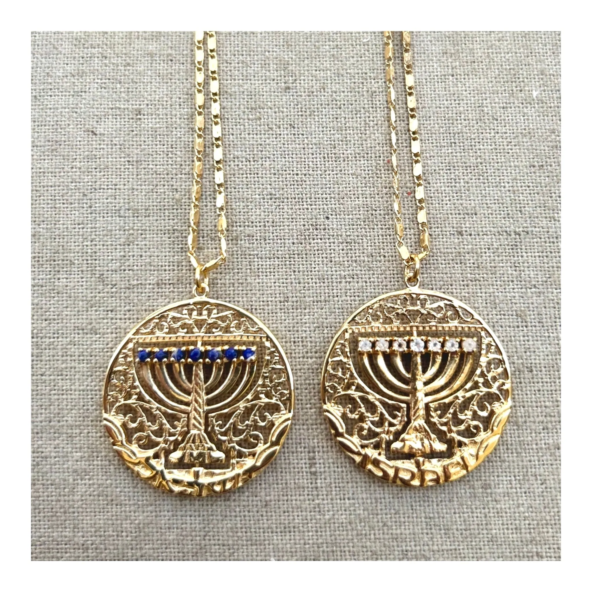 "Mémé" Gold Spinning Menorah Necklace