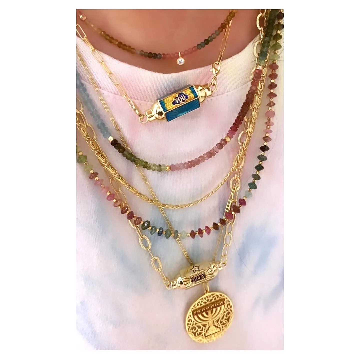 "Mémé" Gold Spinning Menorah Necklace