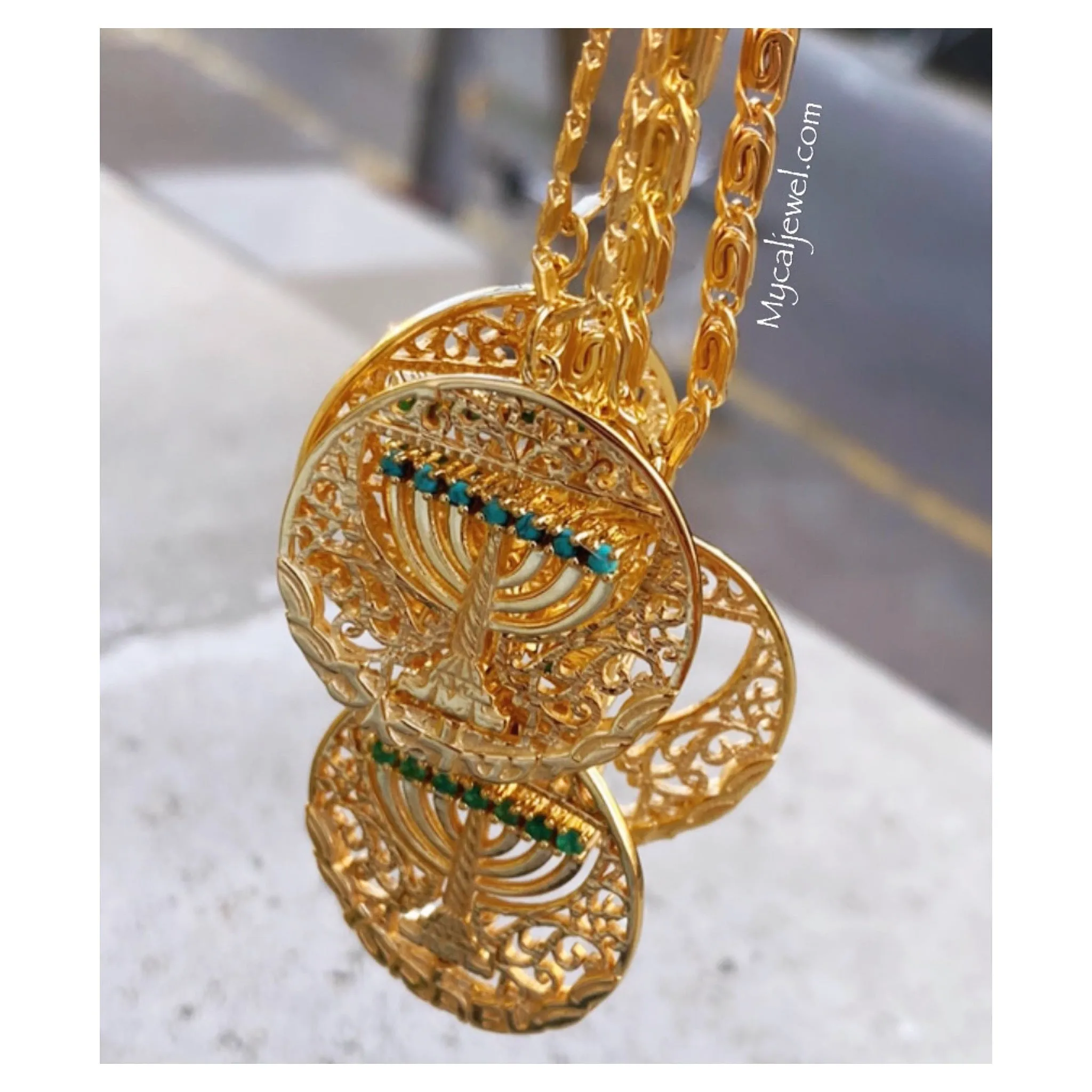 "Mémé" Gold Spinning Menorah Necklace