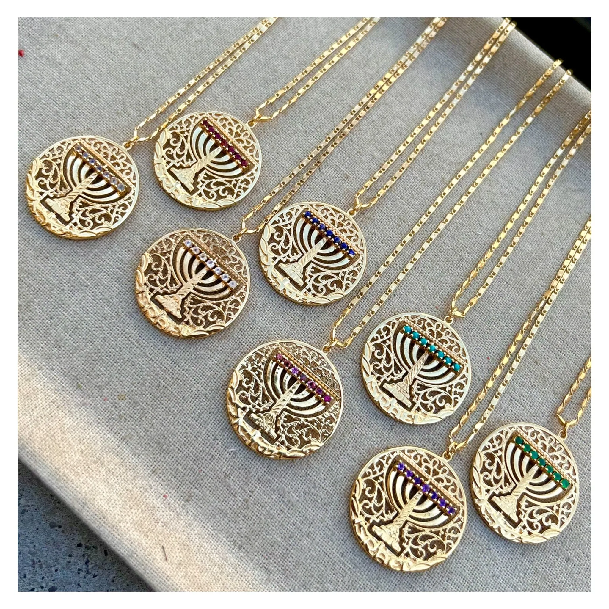 "Mémé" Gold Spinning Menorah Necklace