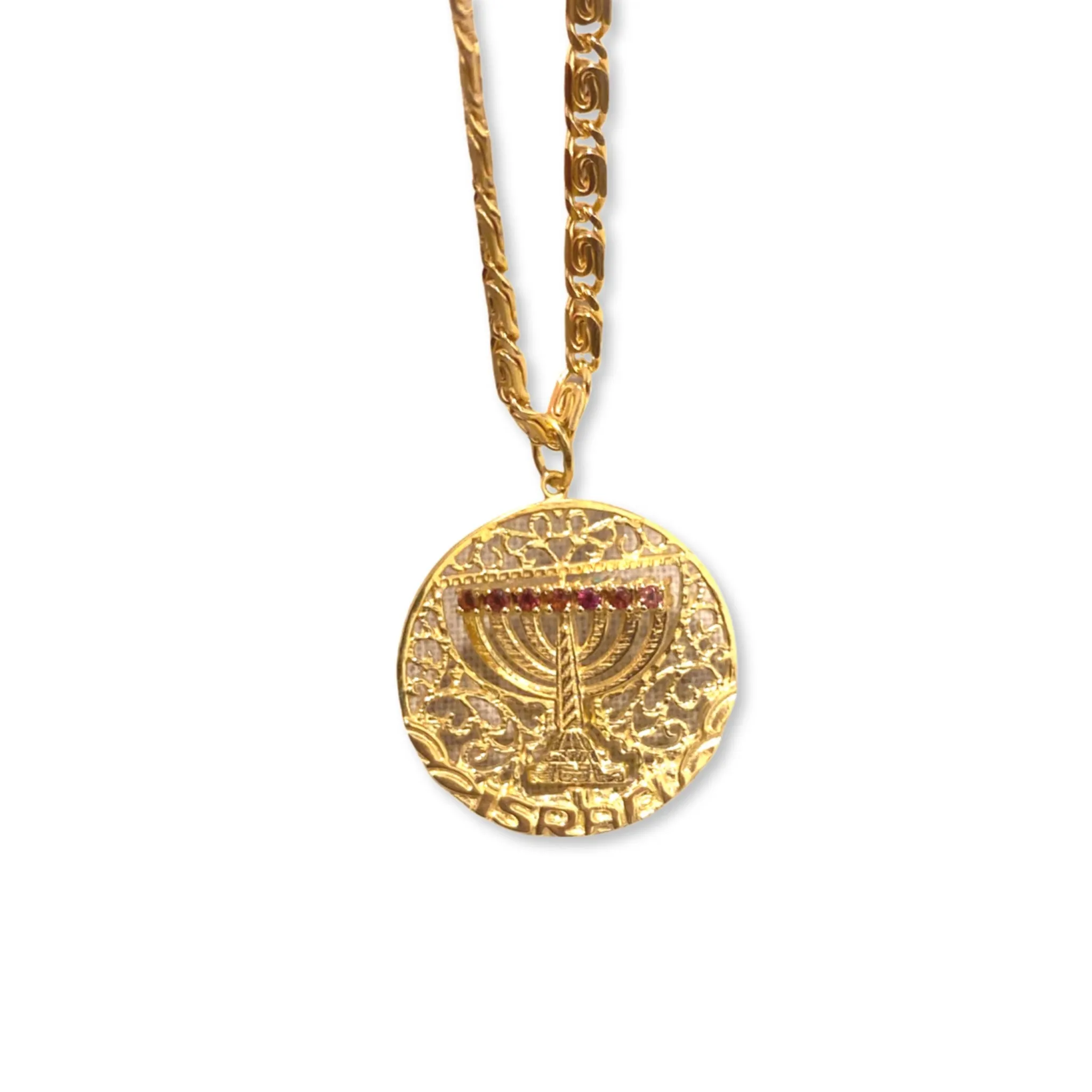 "Mémé" Gold Spinning Menorah Necklace