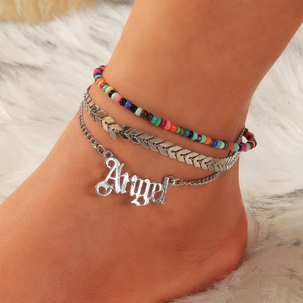 Retro Simple Trendy Angel Pendant Anklet Beaded