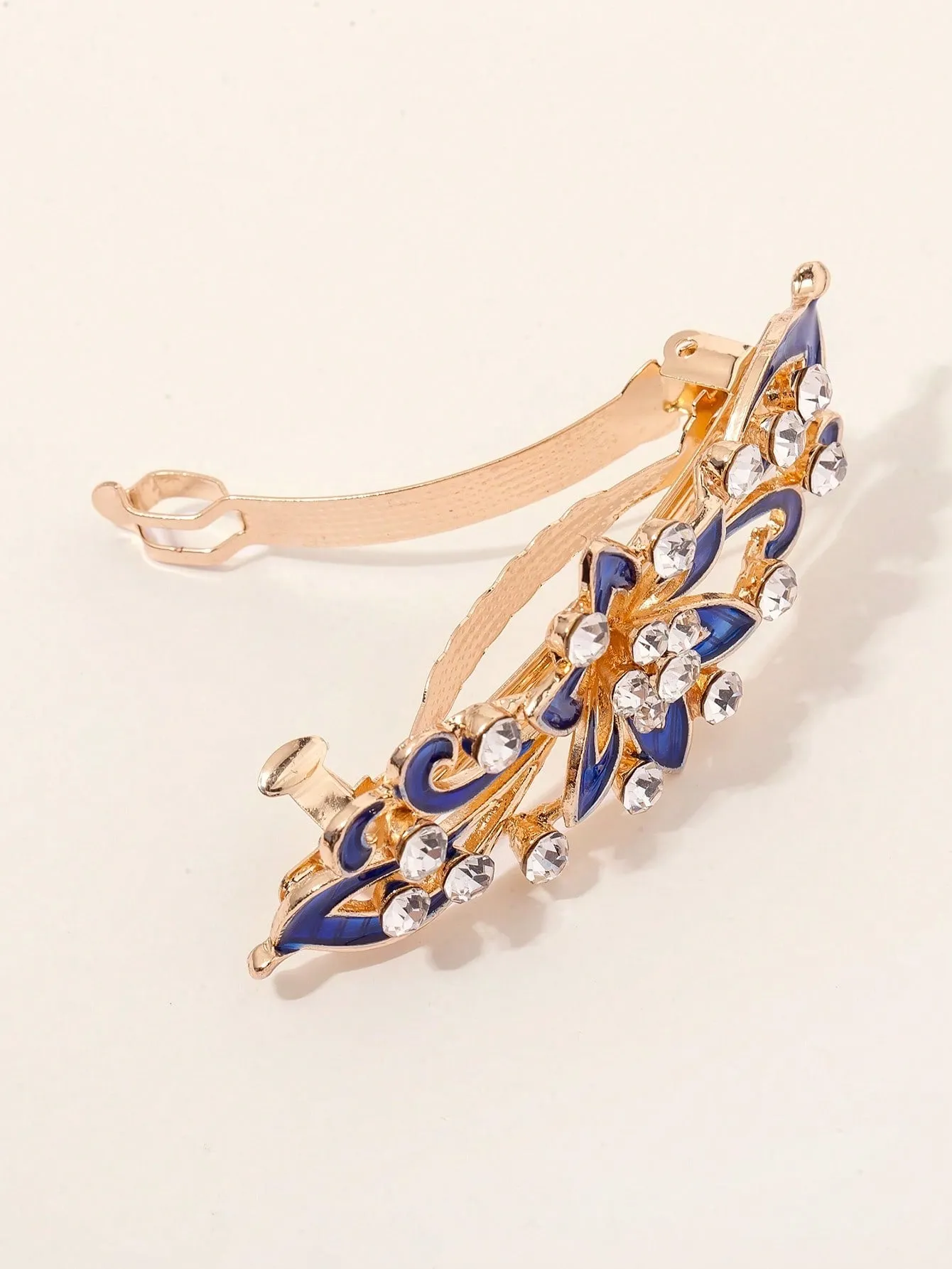 Rhinestone & Blue Flower Decor French Clip for Women Barrette Styling Hair