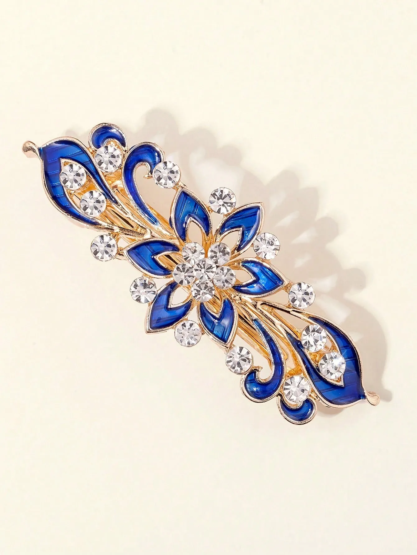 Rhinestone & Blue Flower Decor French Clip for Women Barrette Styling Hair