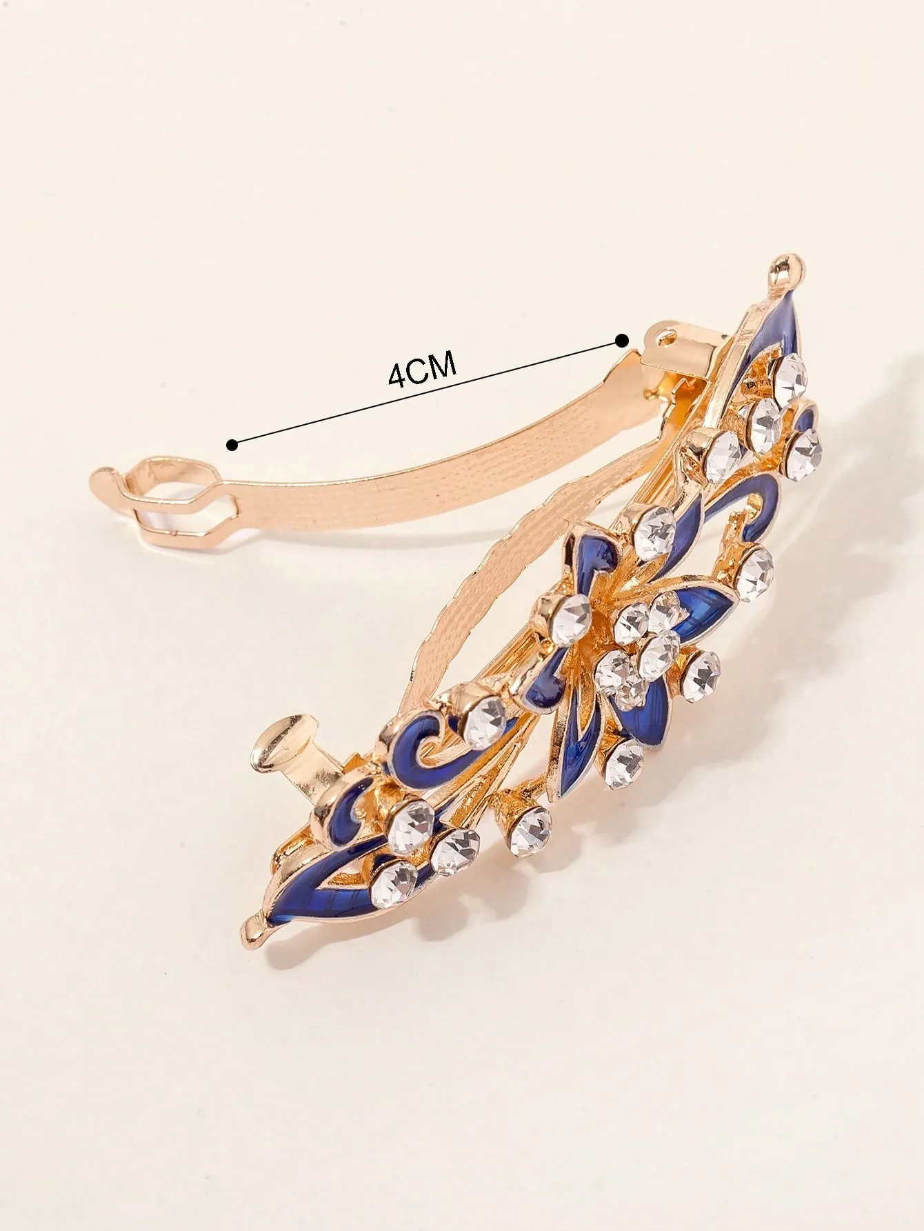 Rhinestone & Blue Flower Decor French Clip for Women Barrette Styling Hair