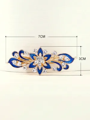 Rhinestone & Blue Flower Decor French Clip for Women Barrette Styling Hair