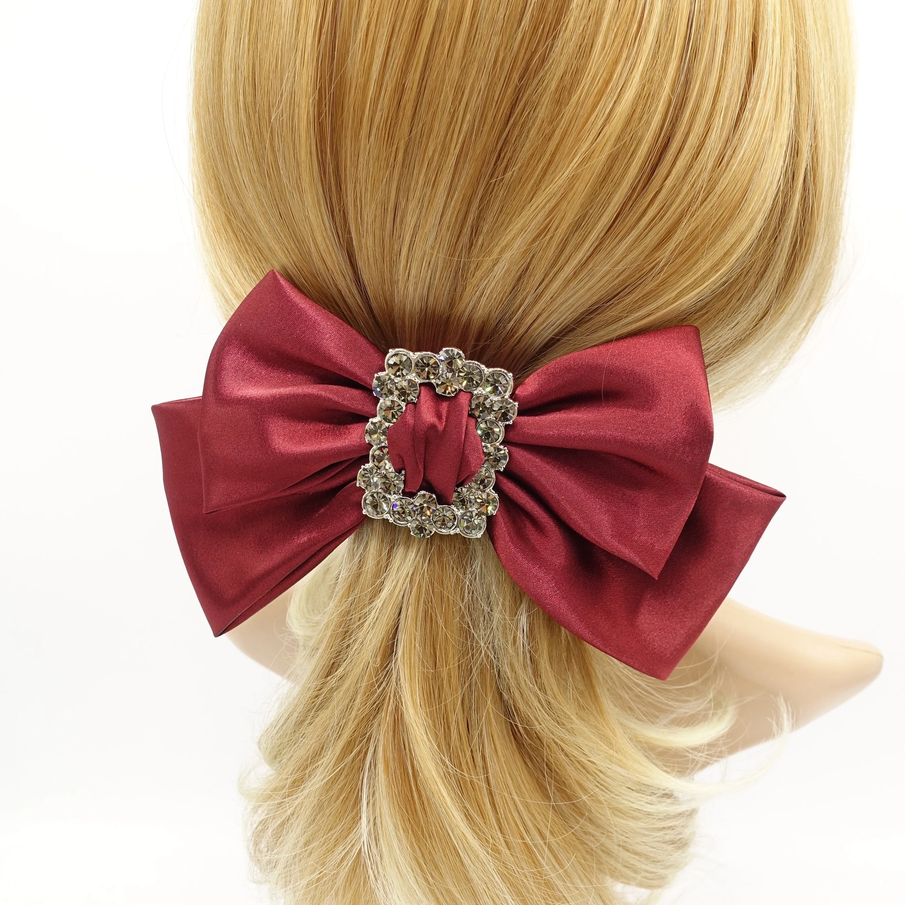 rhinestone buckle embellished satin hair bow