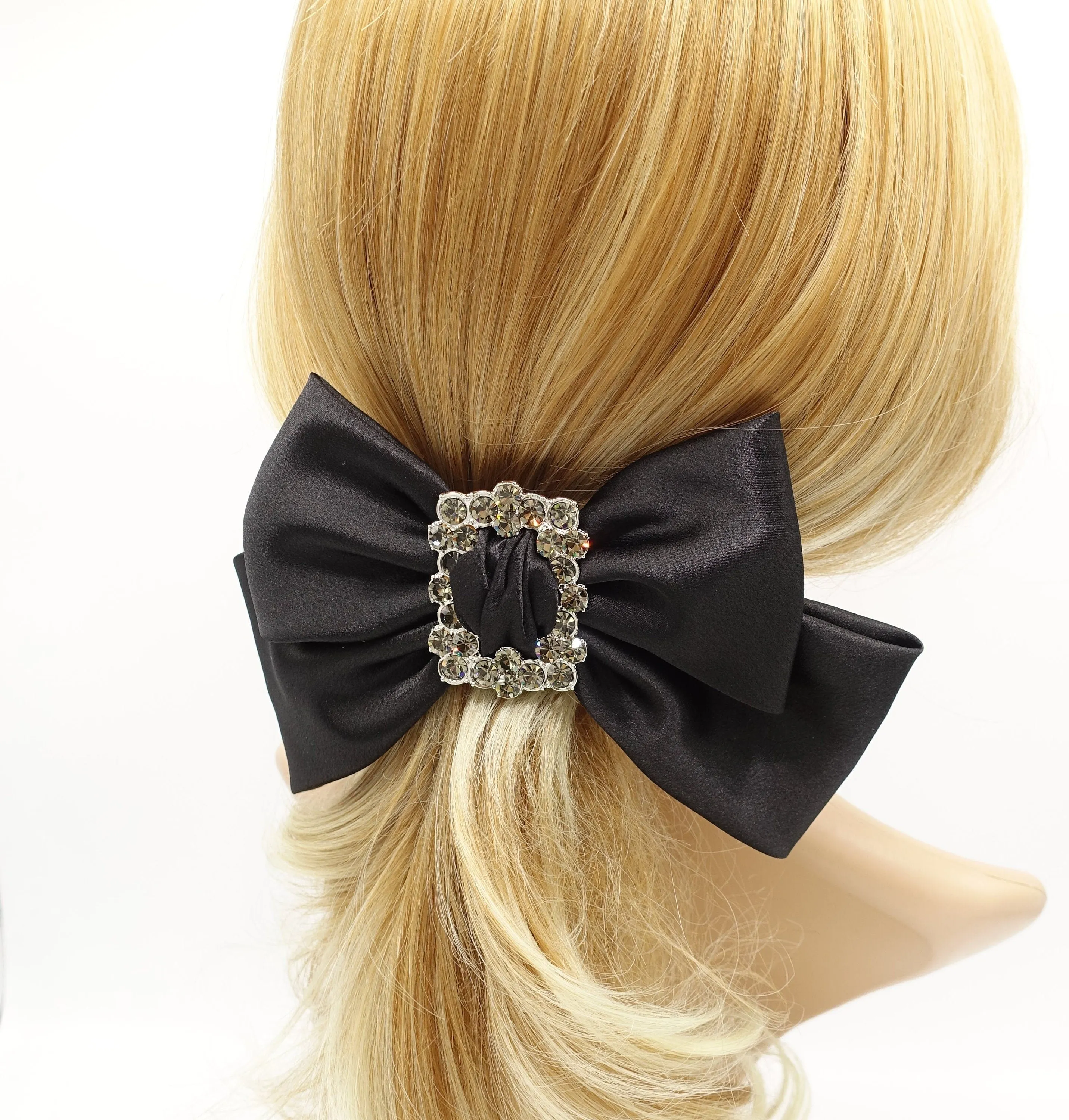 rhinestone buckle embellished satin hair bow