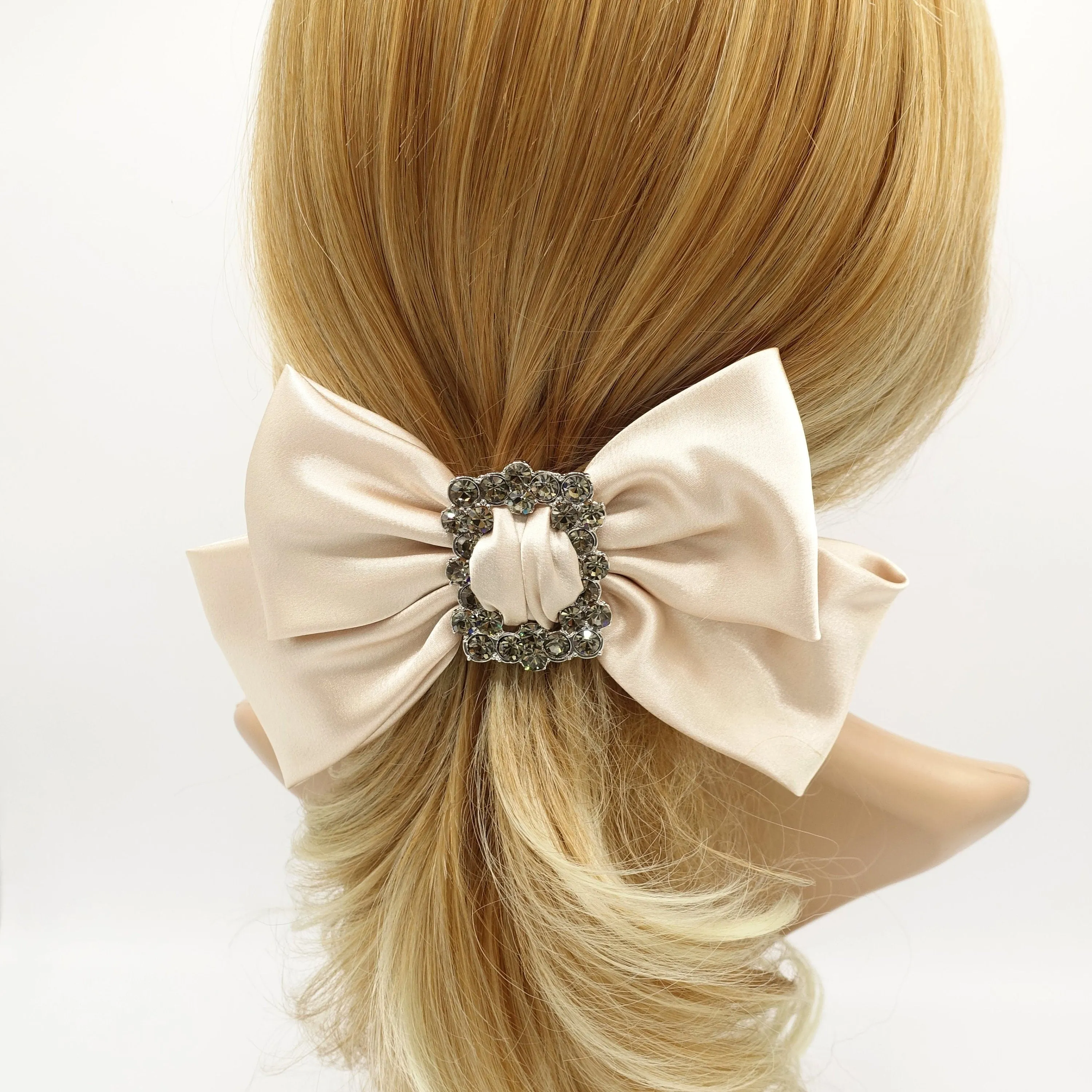 rhinestone buckle embellished satin hair bow