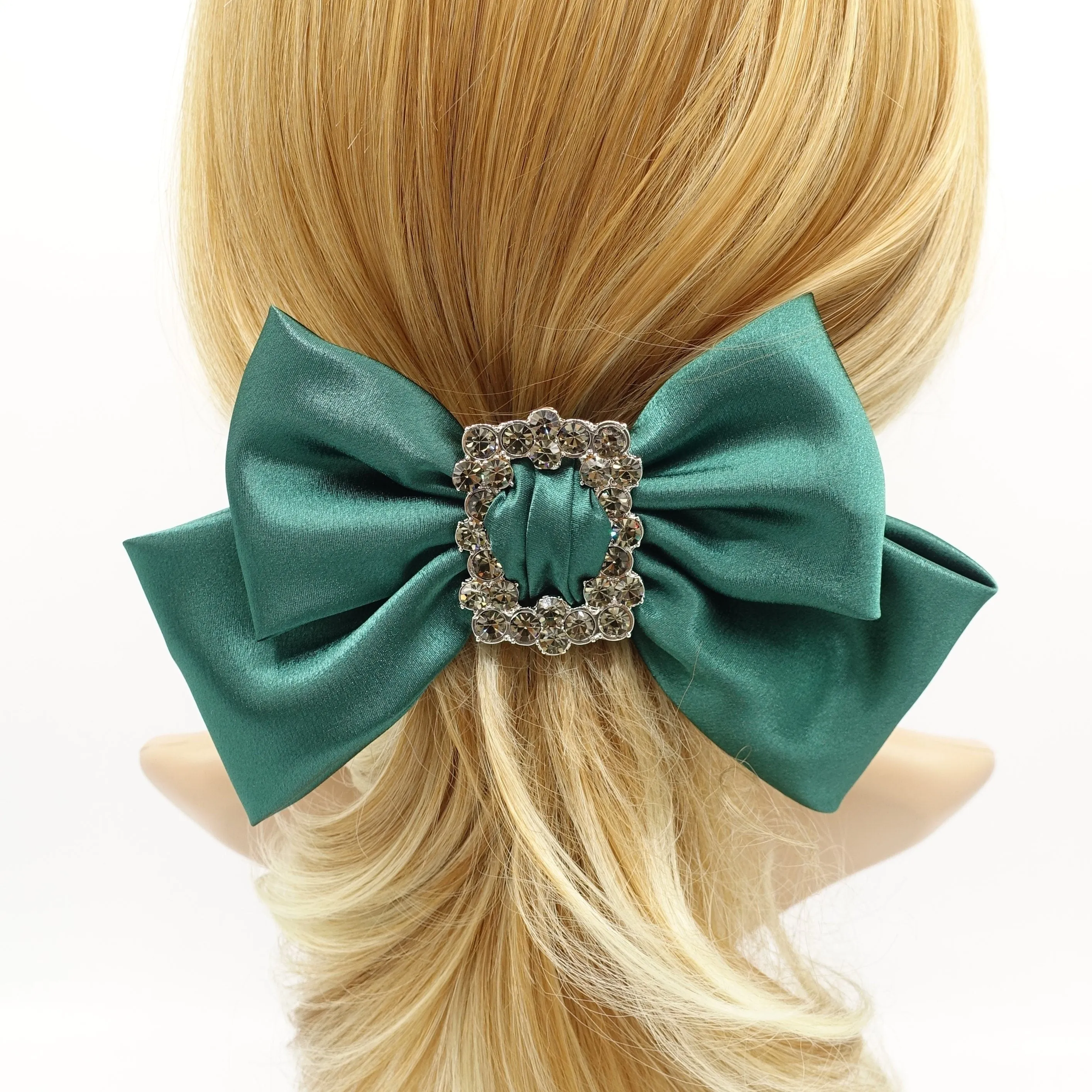 rhinestone buckle embellished satin hair bow