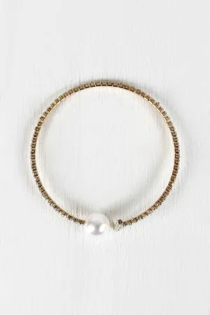 Rhinestone T Pearl Wire Cuff Bracelet