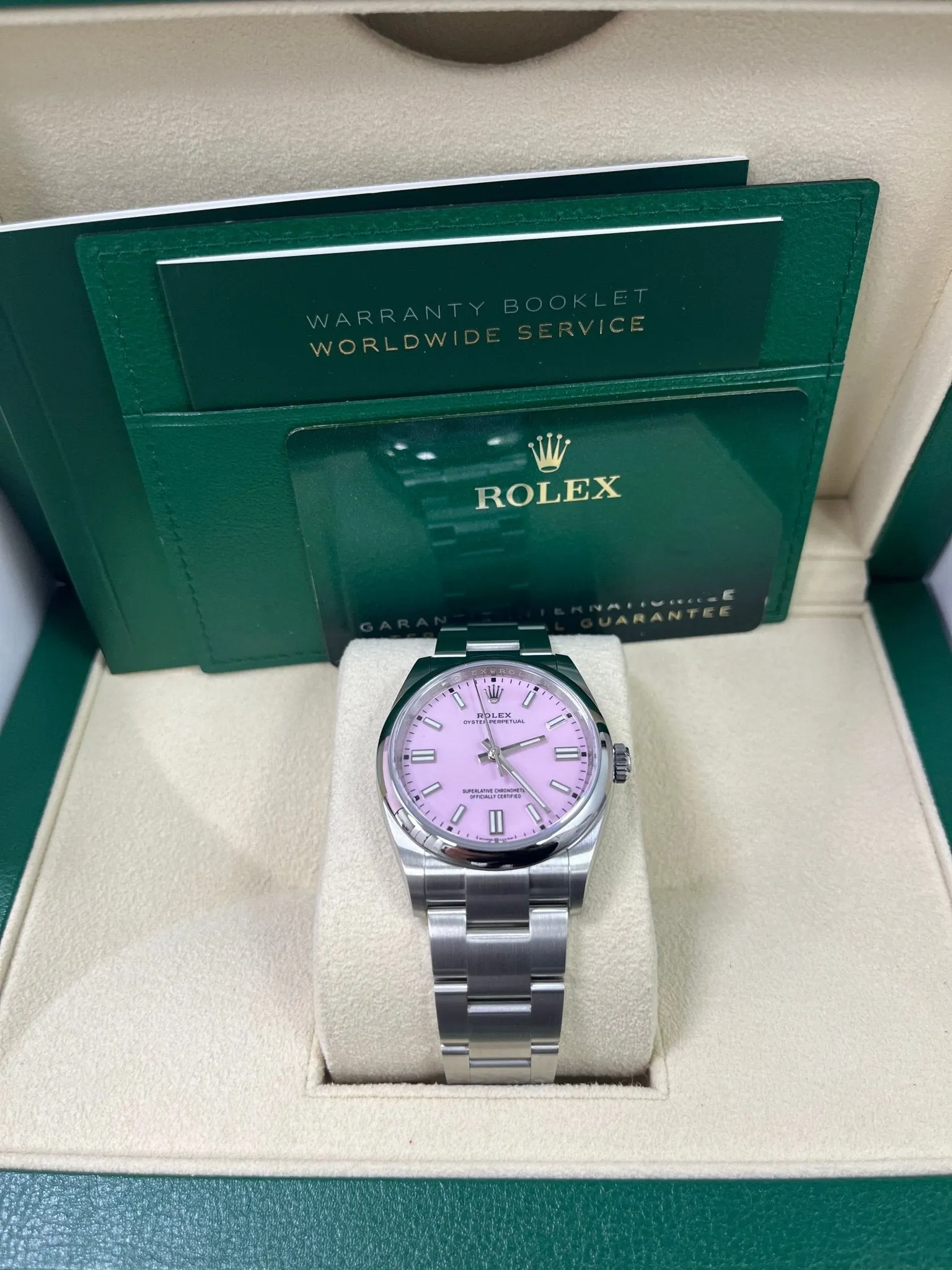 Rolex Oyster Perpetual 36 Watch - Domed Bezel - Candy Pink Index Dial - Oyster Bracelet (Ref# 126000)