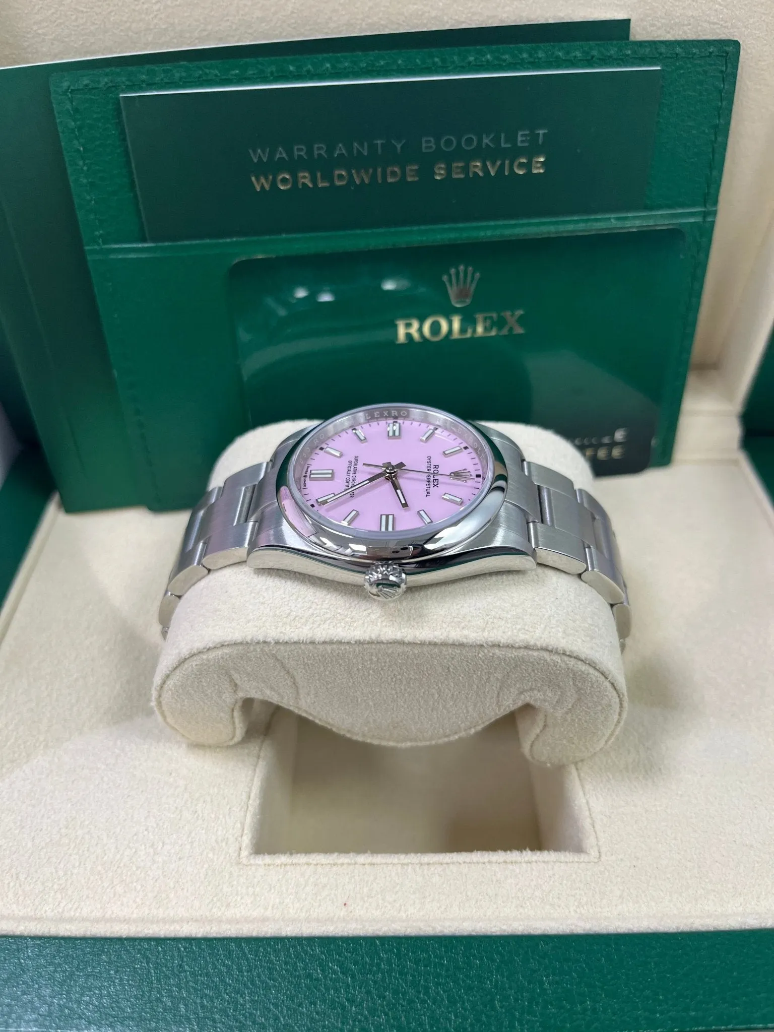 Rolex Oyster Perpetual 36 Watch - Domed Bezel - Candy Pink Index Dial - Oyster Bracelet (Ref# 126000)