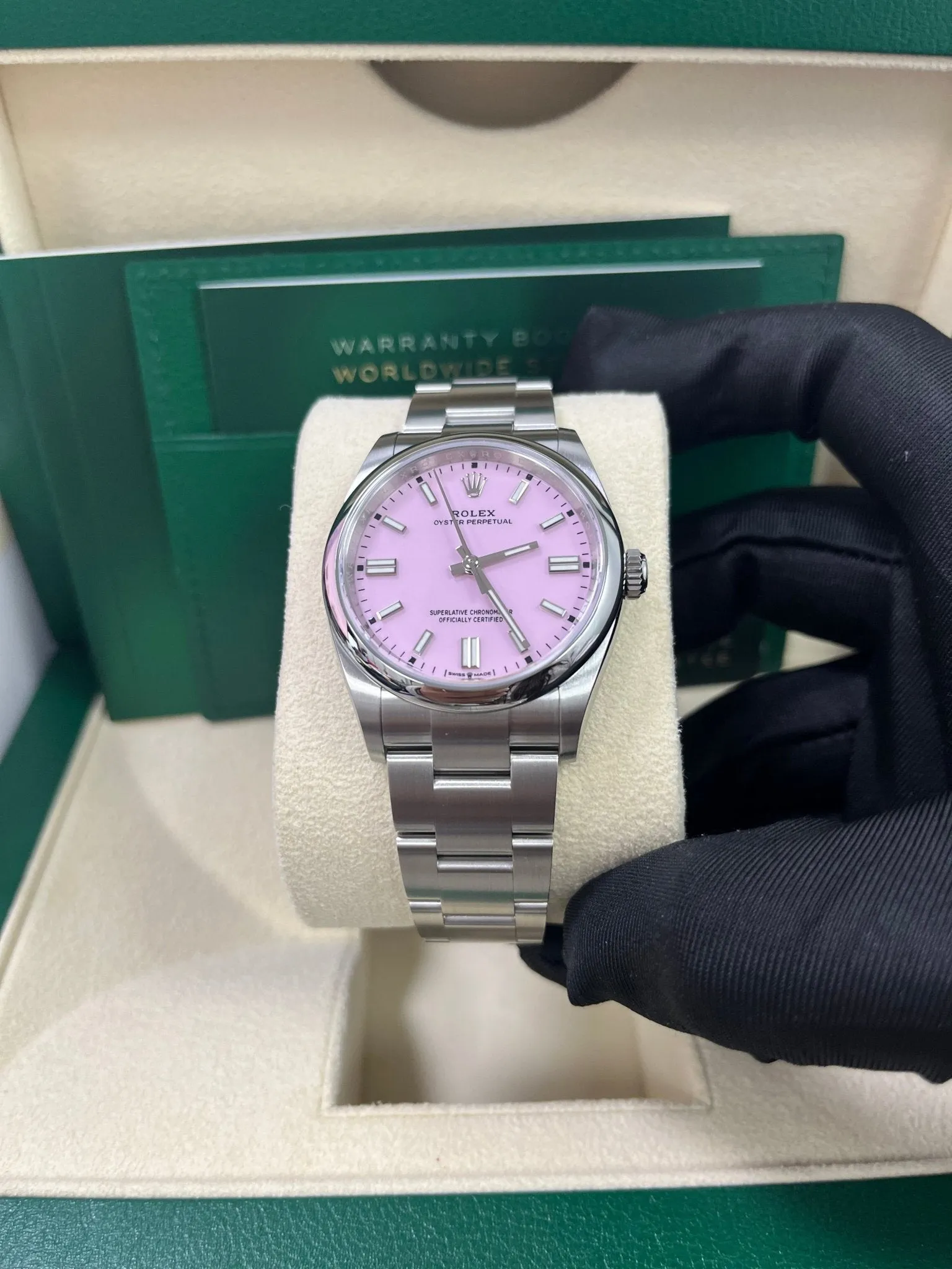 Rolex Oyster Perpetual 36 Watch - Domed Bezel - Candy Pink Index Dial - Oyster Bracelet (Ref# 126000)