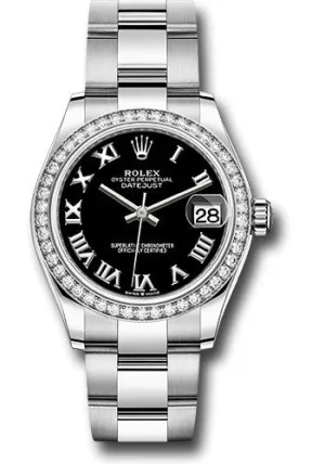 Rolex Steel and White Gold Datejust 31 Watch - Diamond Bezel - Black Roman Dial - Oyster Bracelet 278384RBR bkro