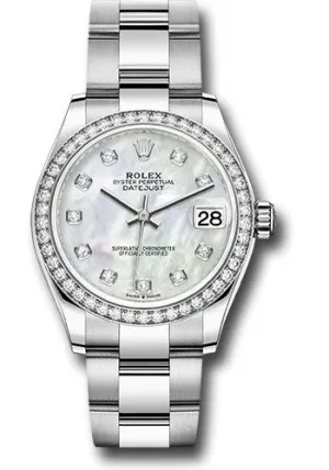 Rolex Steel and White Gold Datejust 31 Watch - Diamond Bezel - White Mother-Of-Pearl Diamond Dial - Oyster Bracelet 278384RBR mdo