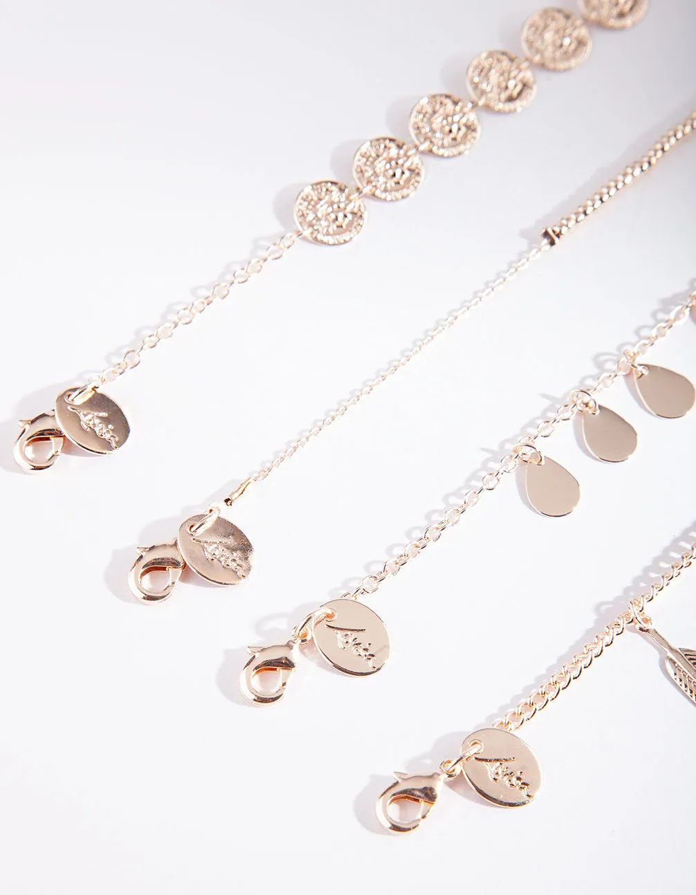 Rose Gold Coin & Leaf Bracelet & Anklet 4 Pack