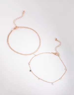 Rose Gold Cubic Zirconia Tennis Anklet