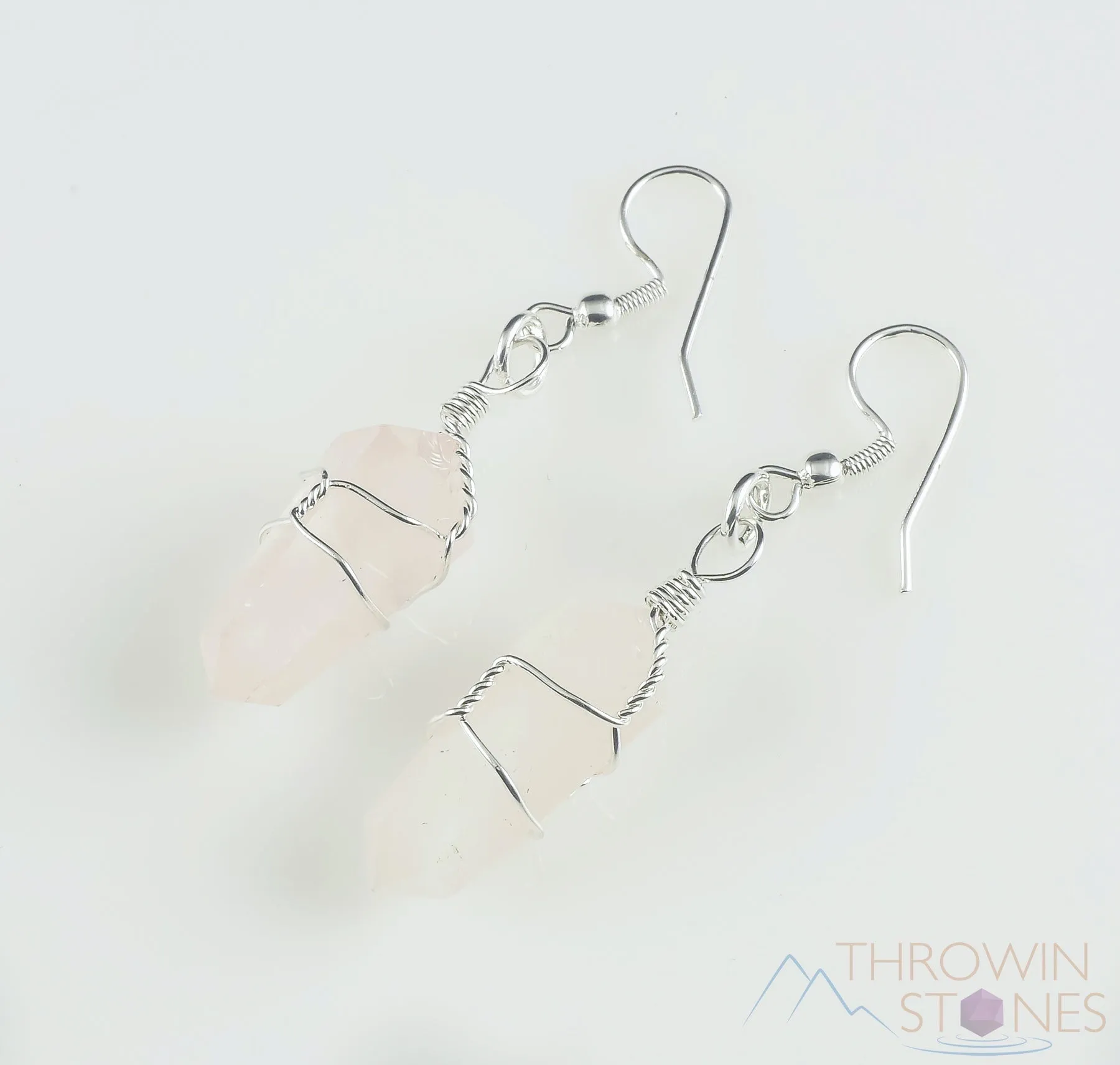 ROSE QUARTZ Crystal Earrings - Crystal Points Dangle Drop Earrings, Wire Wrapped Birthstone Gemstone Handmade Jewelry,  E1394