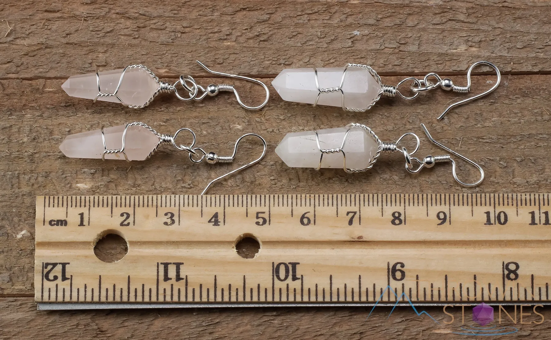 ROSE QUARTZ Crystal Earrings - Crystal Points Dangle Drop Earrings, Wire Wrapped Birthstone Gemstone Handmade Jewelry,  E1394