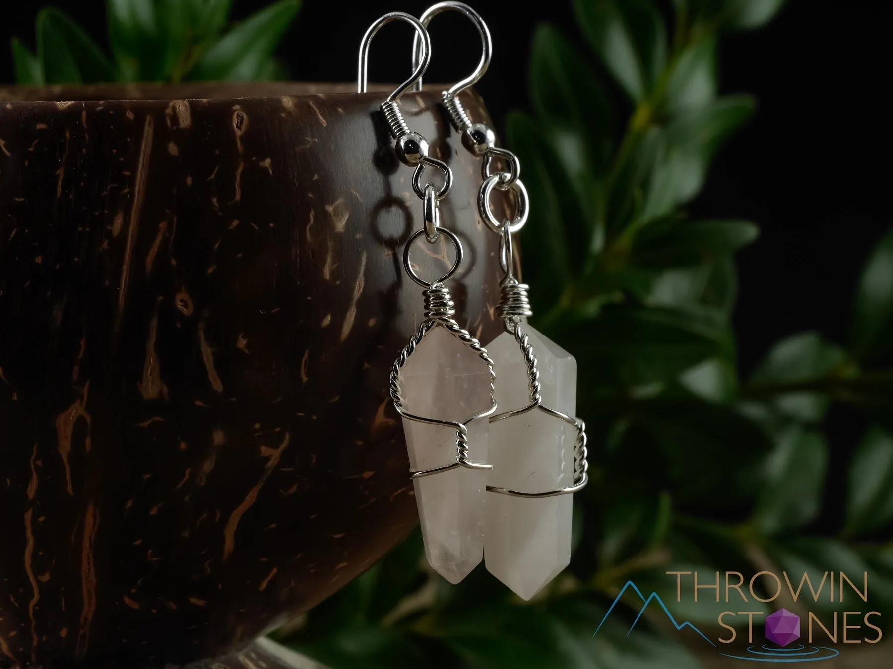 ROSE QUARTZ Crystal Earrings - Crystal Points Dangle Drop Earrings, Wire Wrapped Birthstone Gemstone Handmade Jewelry,  E1394