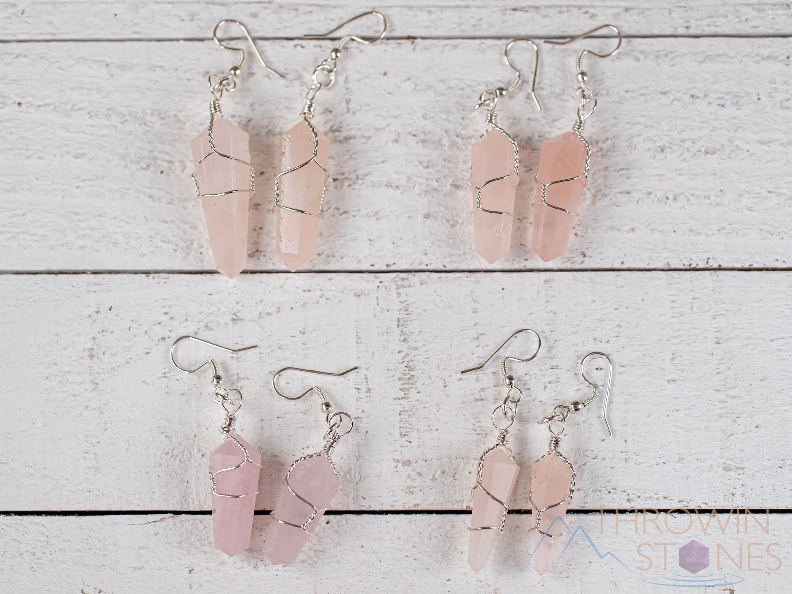 ROSE QUARTZ Crystal Earrings - Crystal Points Dangle Drop Earrings, Wire Wrapped Birthstone Gemstone Handmade Jewelry,  E1394