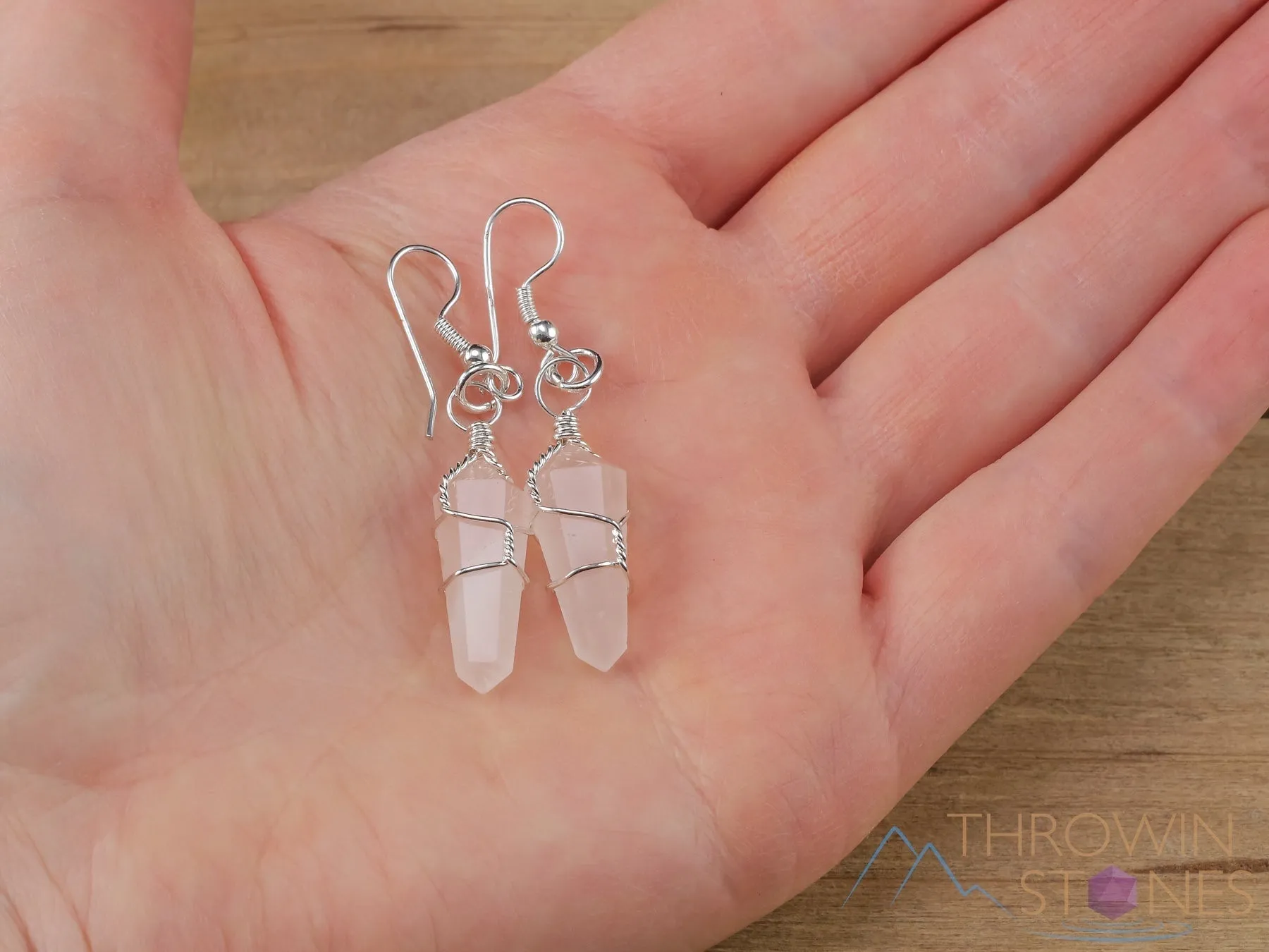 ROSE QUARTZ Crystal Earrings - Crystal Points Dangle Drop Earrings, Wire Wrapped Birthstone Gemstone Handmade Jewelry,  E1394