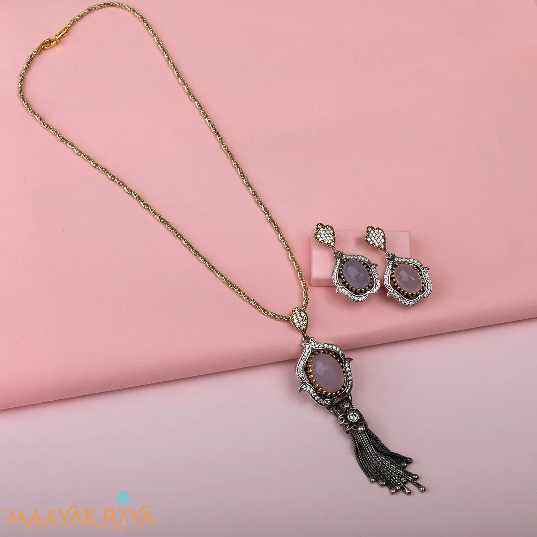 Rose Quartz Marcasite Pendant Set