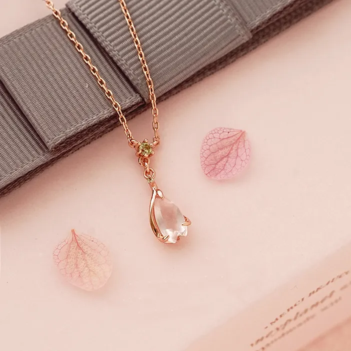 Rose Quartz Pendant Necklace 14K Gold Plated Sterling Silver Jewelry Accessories Women