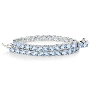 Round Brilliant tennis bracelet with aquamarine simulants in sterling silver