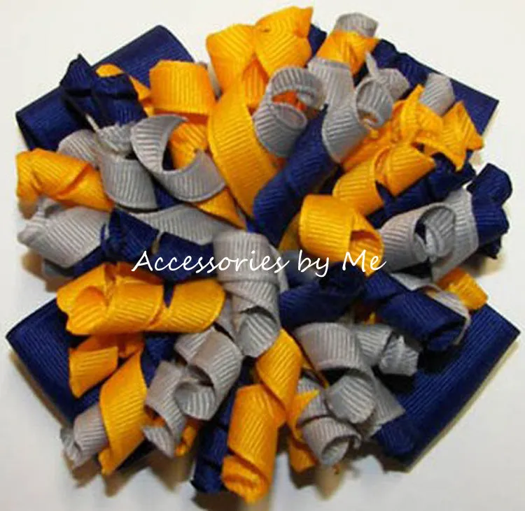 Royal Blue Gold Gray Korker Cheer Bow