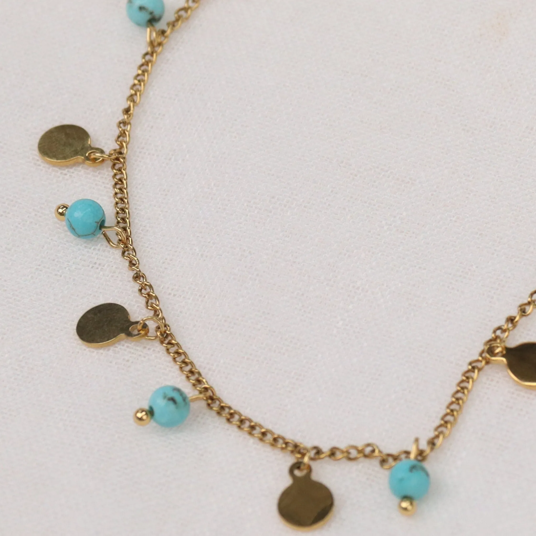 Sam |  Gold Plated Turquoise Tassel Anklet