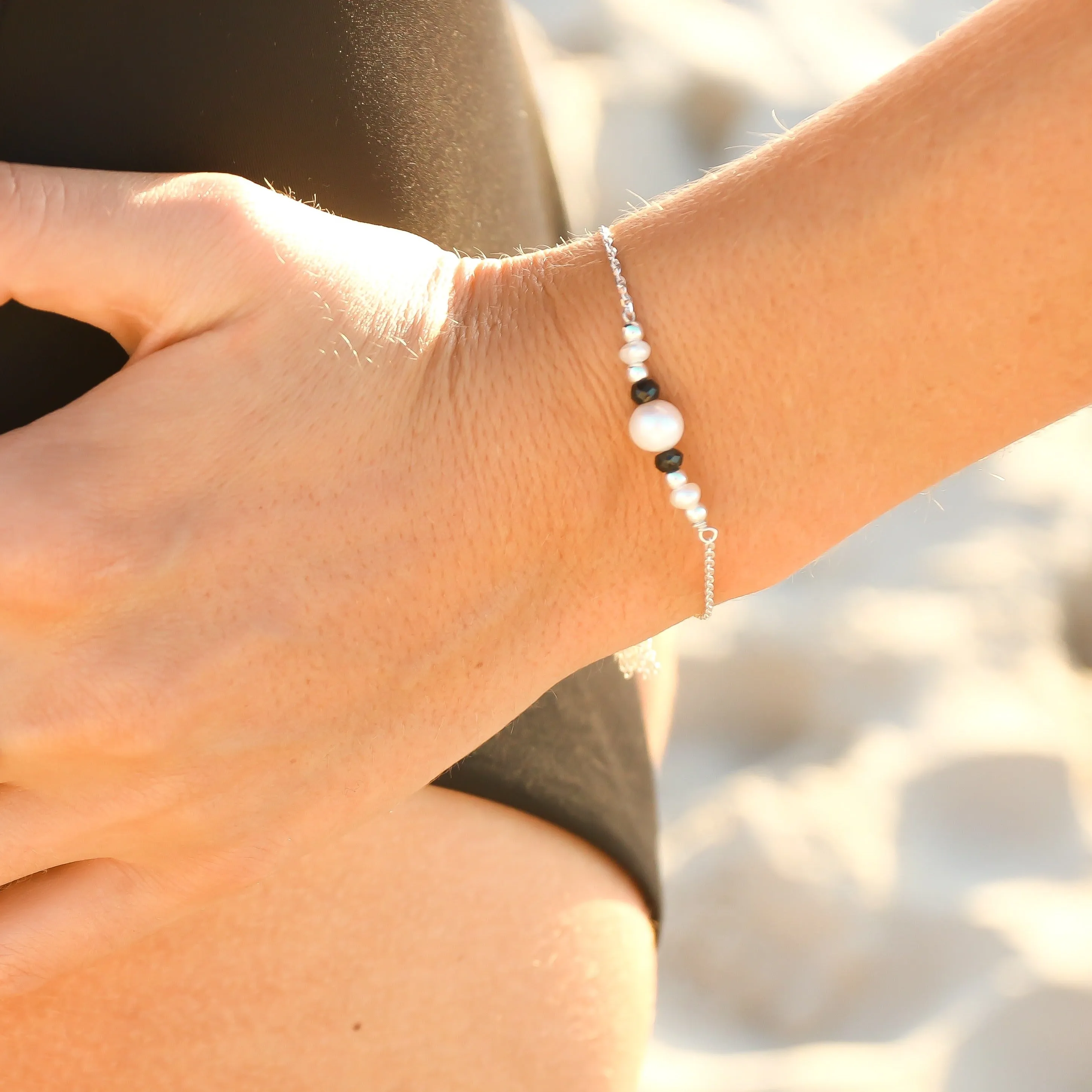 Sea Dreams Pearl Tassel Bracelet Black Agate