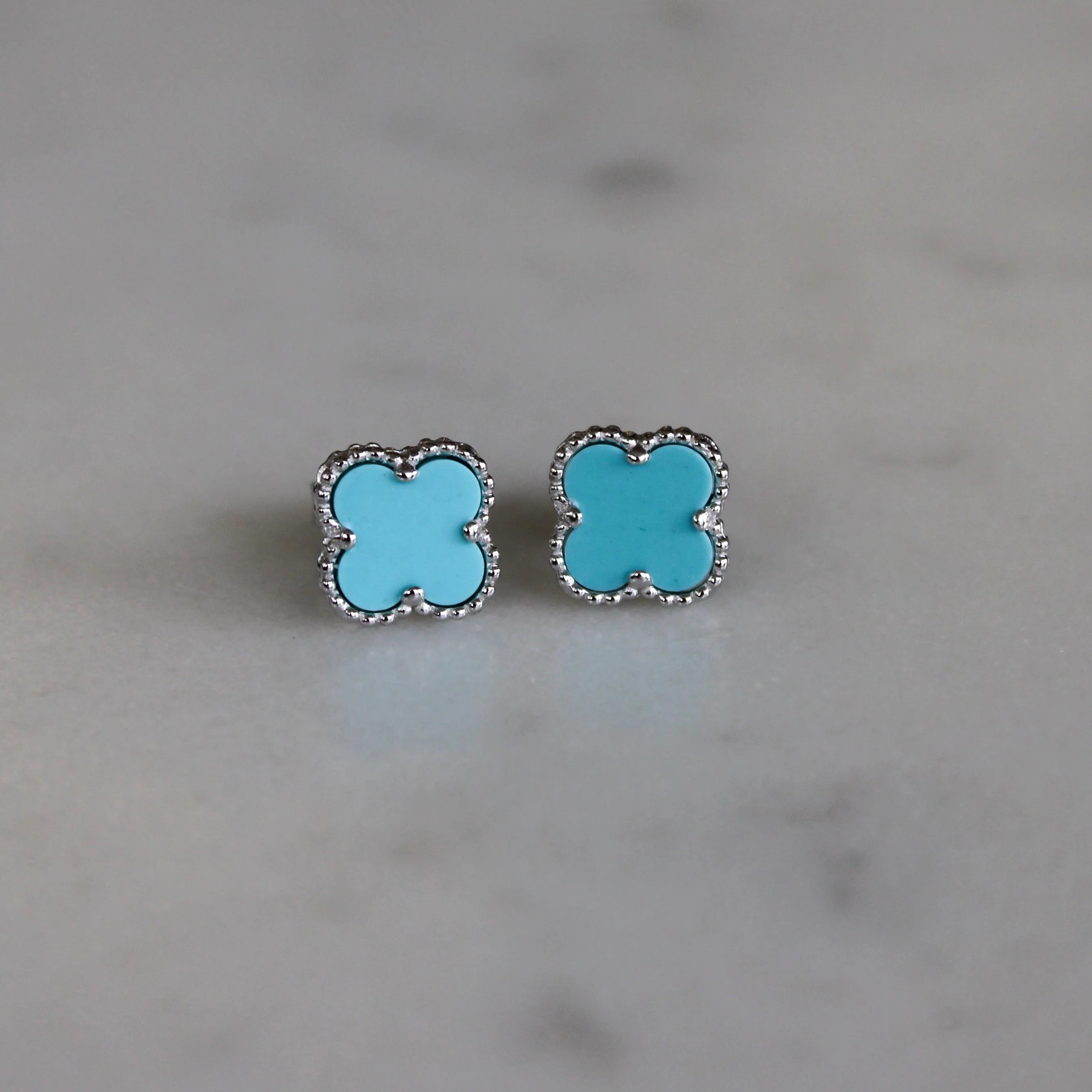 Silver Turquoise Clover Shape Studs