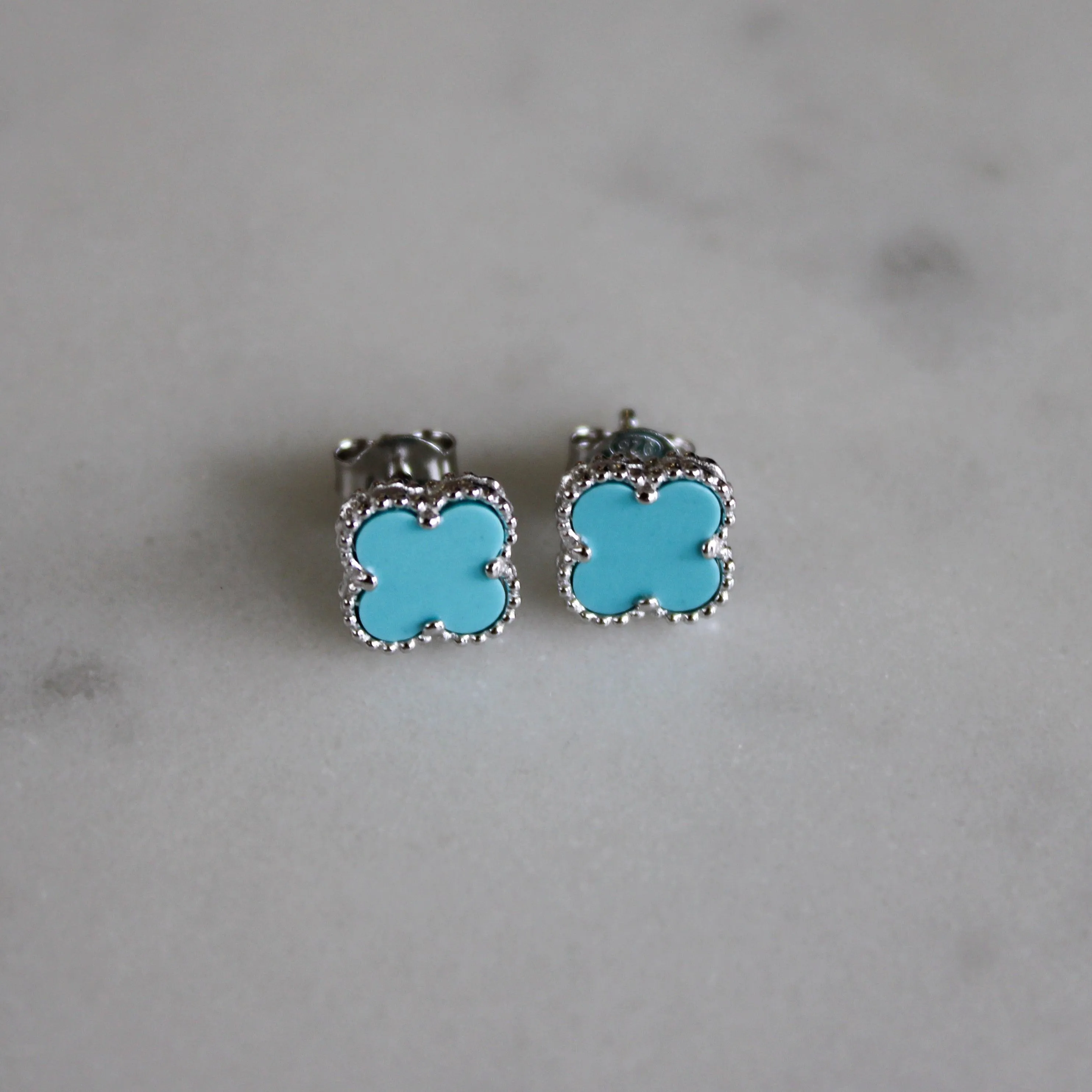 Silver Turquoise Clover Shape Studs