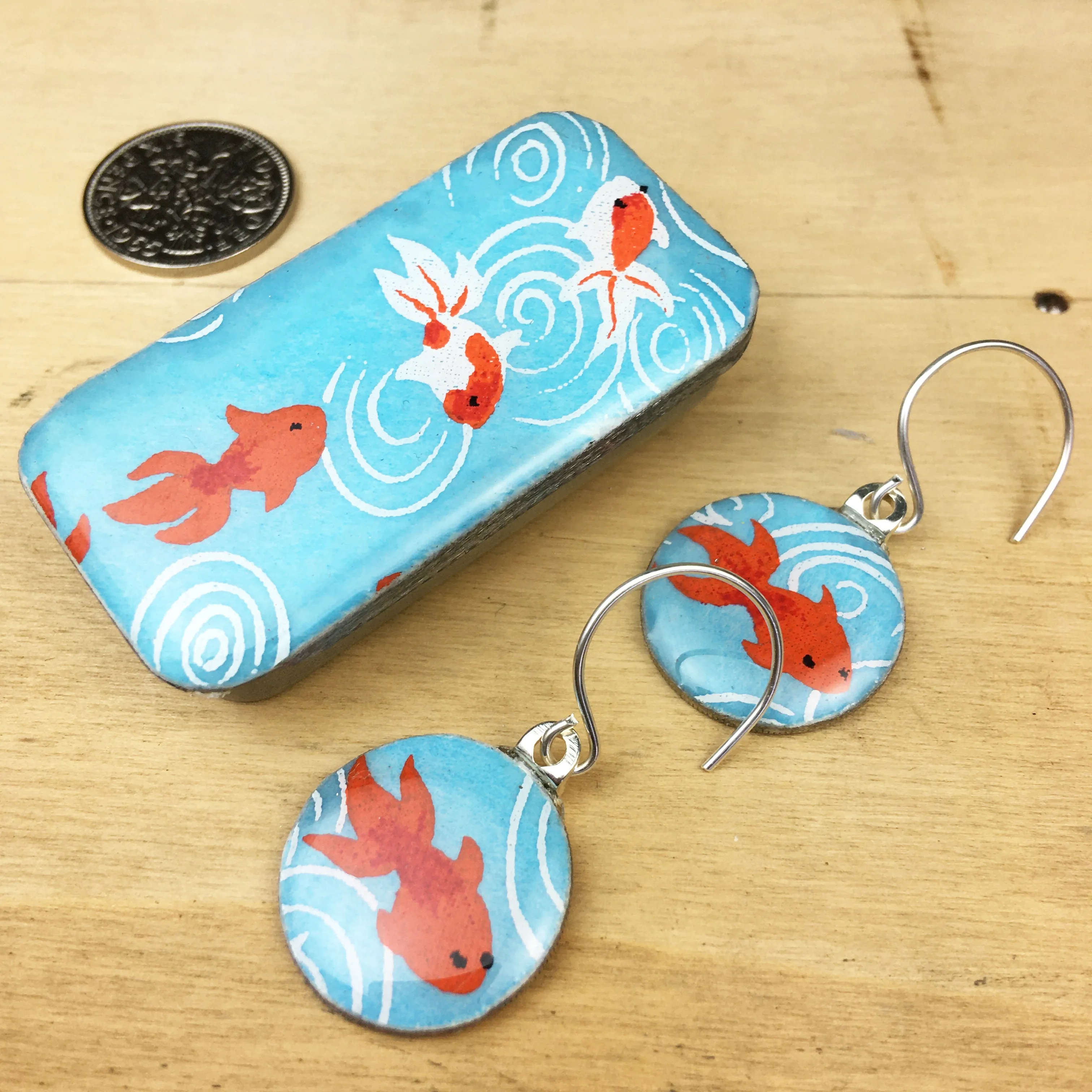 Sixpence Earrings and Teeny Tiny Tin Koi