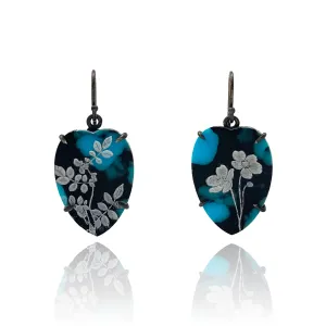 Small Floral Etched Turquoise Earrings