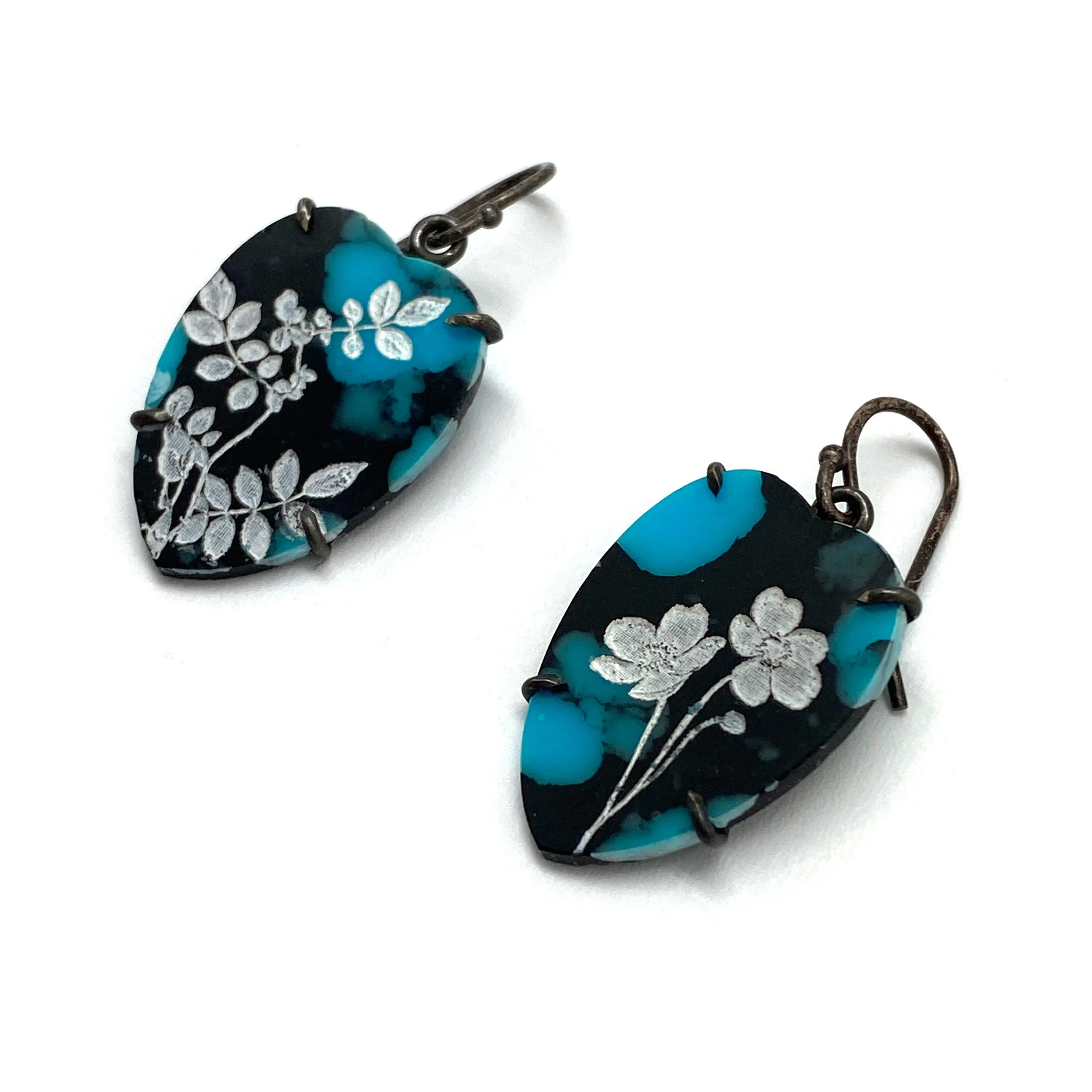 Small Floral Etched Turquoise Earrings