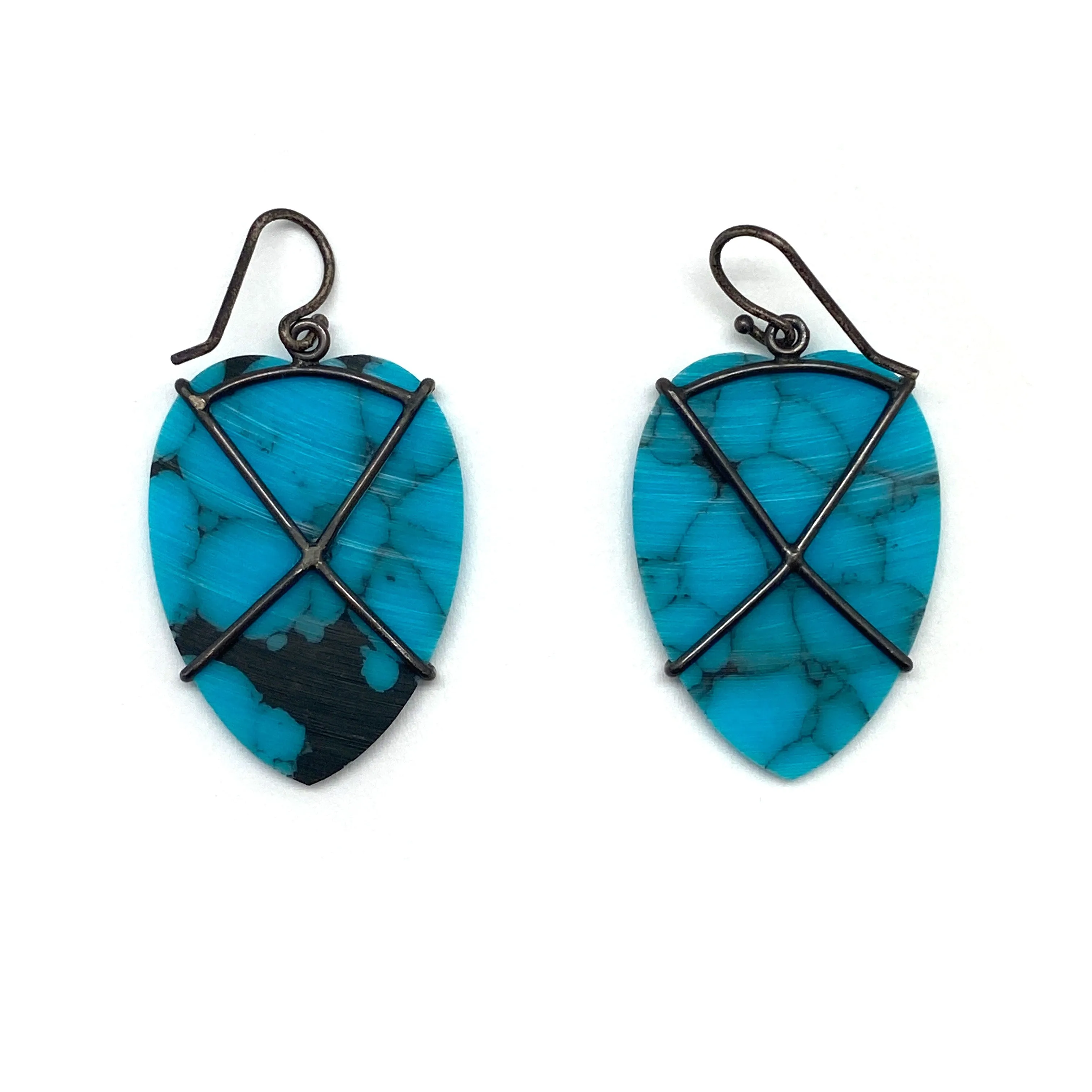 Small Floral Etched Turquoise Earrings